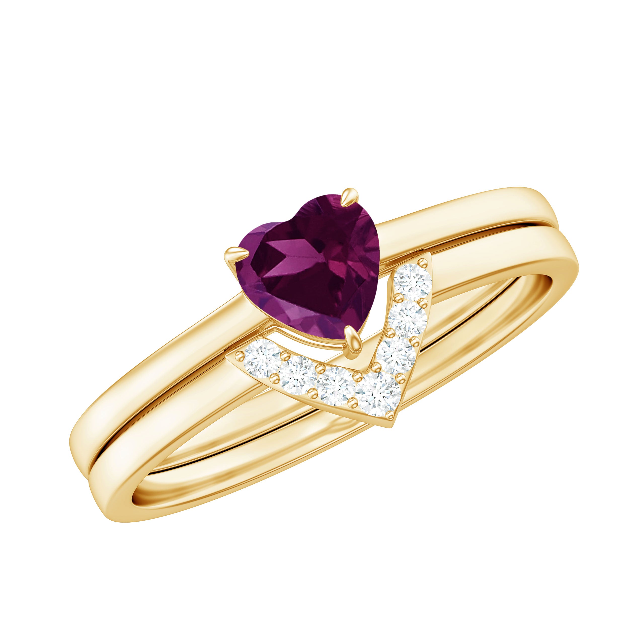 1 CT Natural Rhodolite and Diamond Solitaire Ring Set Rhodolite - ( AAA ) - Quality - Rosec Jewels