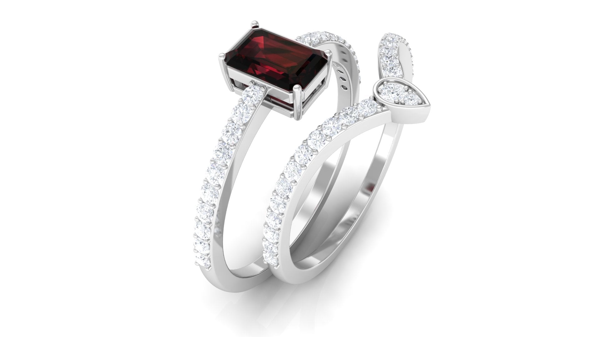 Natural Garnet and Diamond Ring Set in Prong Setting Garnet - ( AAA ) - Quality - Rosec Jewels