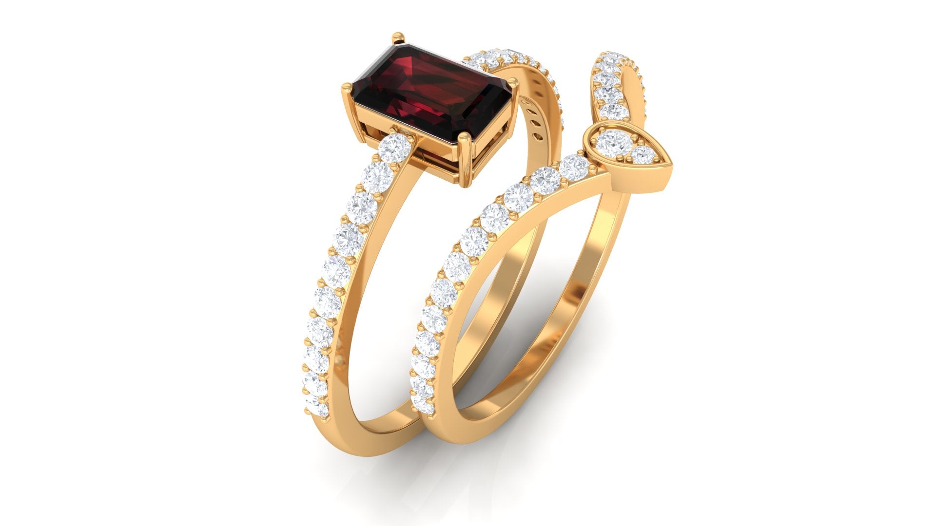 Natural Garnet and Diamond Ring Set in Prong Setting Garnet - ( AAA ) - Quality - Rosec Jewels