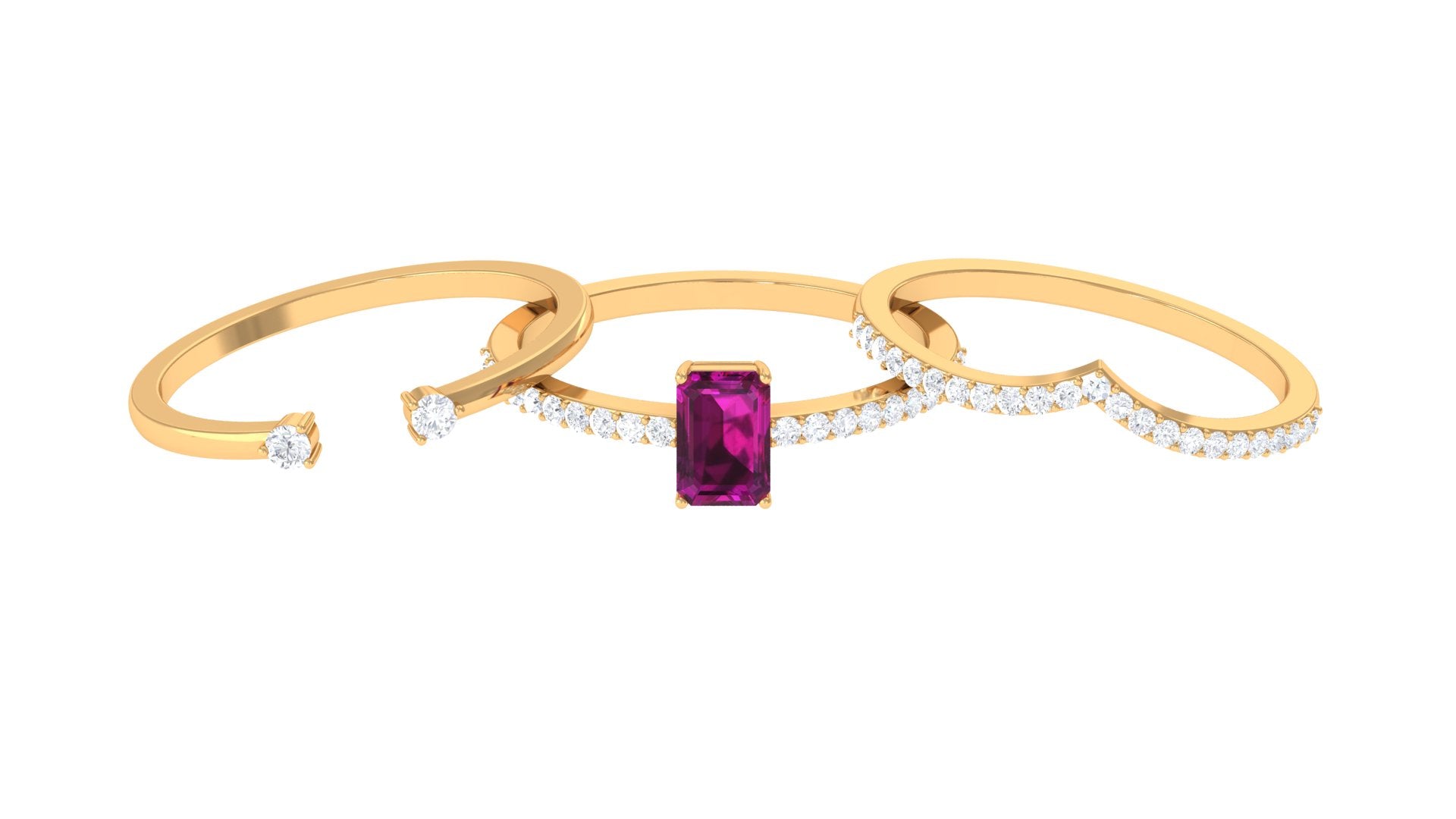 2.25 CT Certified Rhodolite and Diamond Stackable Ring Set Rhodolite - ( AAA ) - Quality - Rosec Jewels