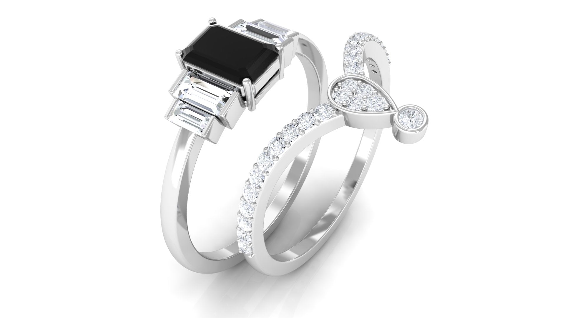 Created Black Diamond Wedding Ring Set with Moissanite Lab Created Black Diamond - ( AAAA ) - Quality - Rosec Jewels