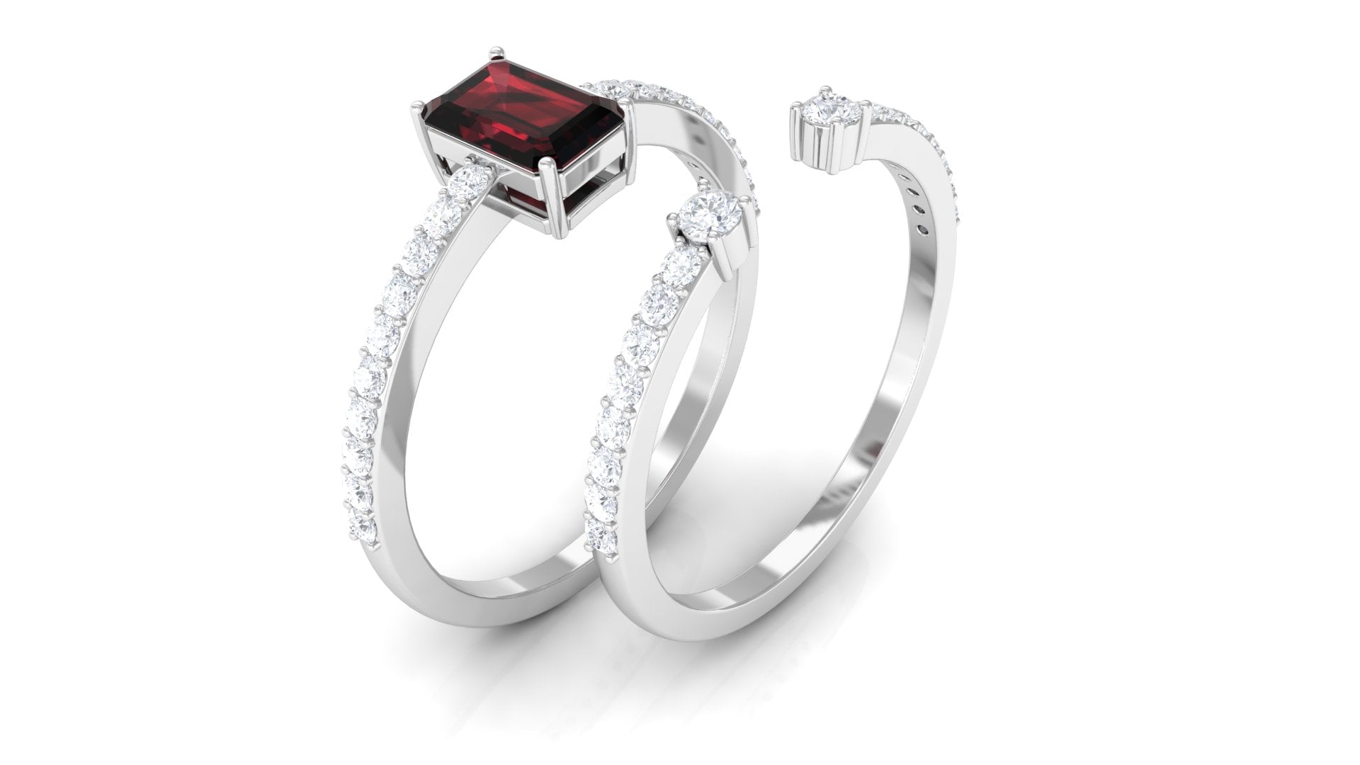 Natural Garnet and Diamond Solitaire Ring Set Garnet - ( AAA ) - Quality - Rosec Jewels