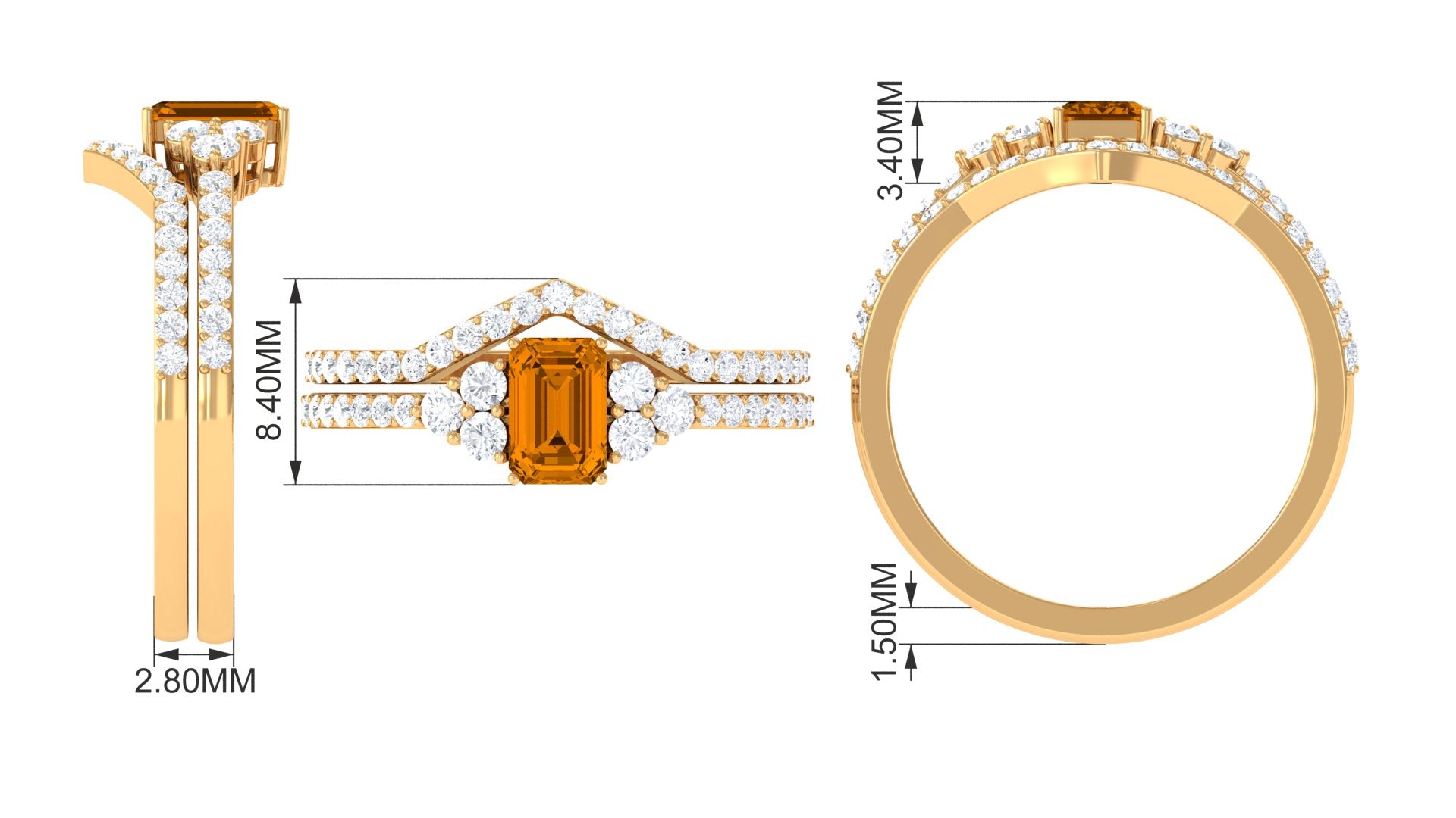 1.25 CT Natural Citrine and Moissanite Ring Set in Prong Setting Citrine - ( AAA ) - Quality - Rosec Jewels