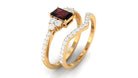 Natural Garnet Ring Set with Diamond Stones Garnet - ( AAA ) - Quality - Rosec Jewels