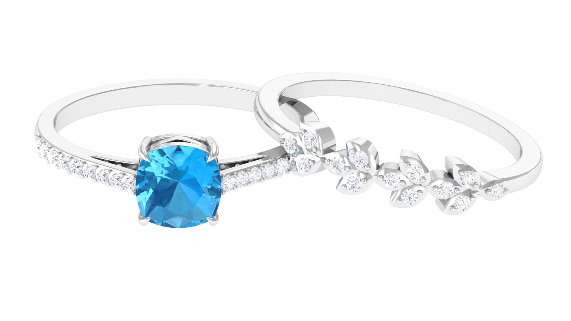 Swiss Blue Topaz and Diamond Stackable Ring Set Swiss Blue Topaz - ( AAA ) - Quality - Rosec Jewels