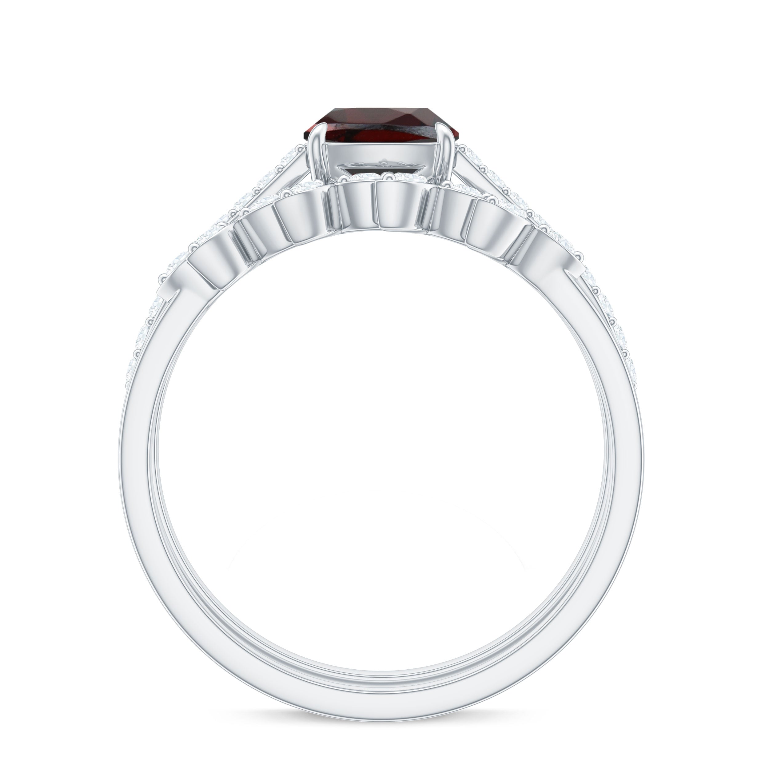 Natural Garnet Stackable Ring Set with Diamond Stones Garnet - ( AAA ) - Quality - Rosec Jewels