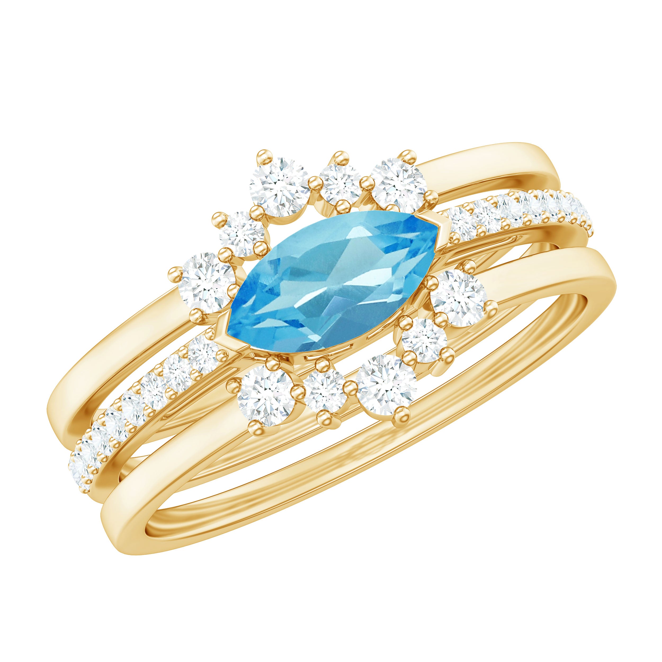 Natural Sky Blue Topaz and Diamond Ring Set Sky Blue Topaz - ( AAA ) - Quality - Rosec Jewels