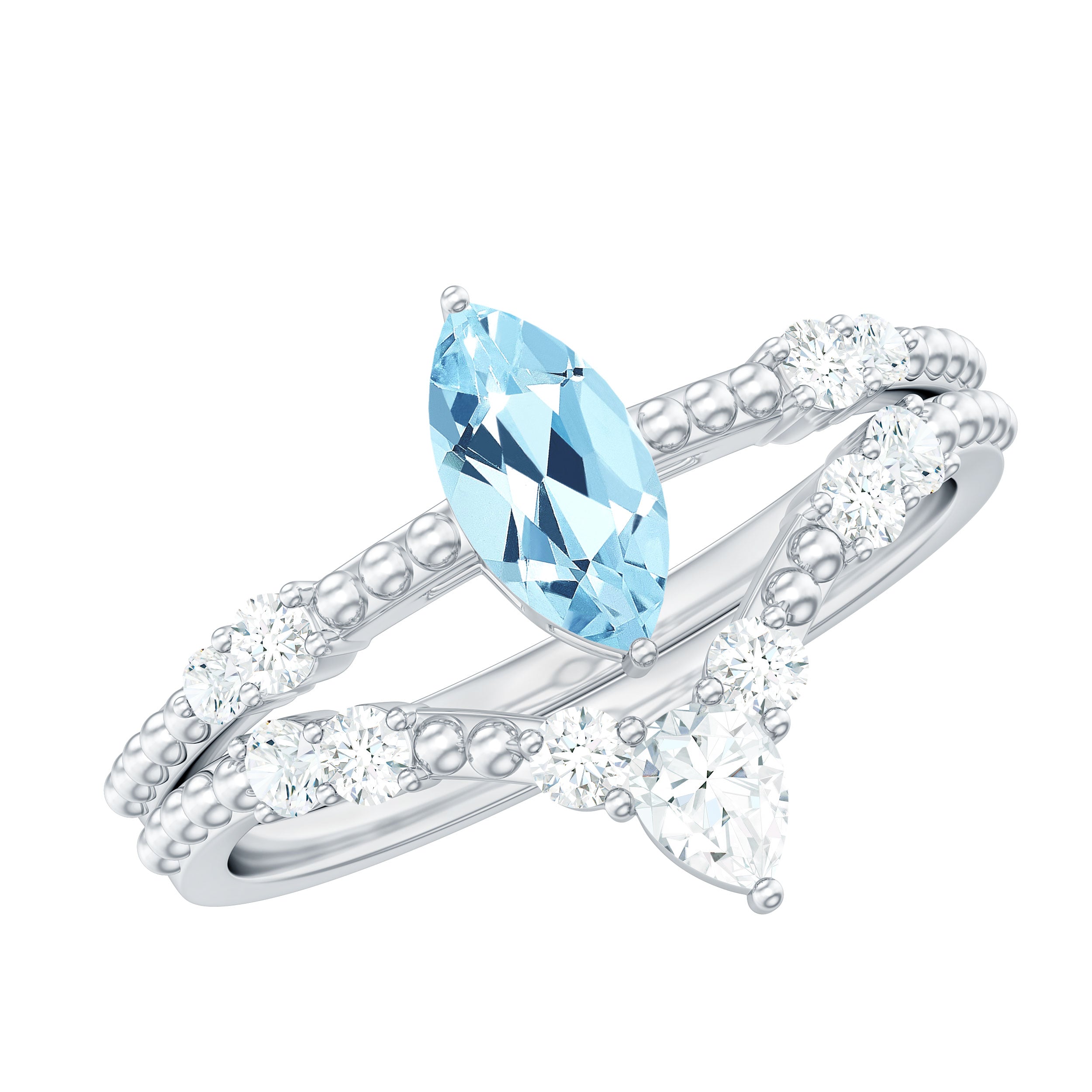 1.50 CT Real Aquamarine Ring Set with Diamond Aquamarine - ( AAA ) - Quality - Rosec Jewels