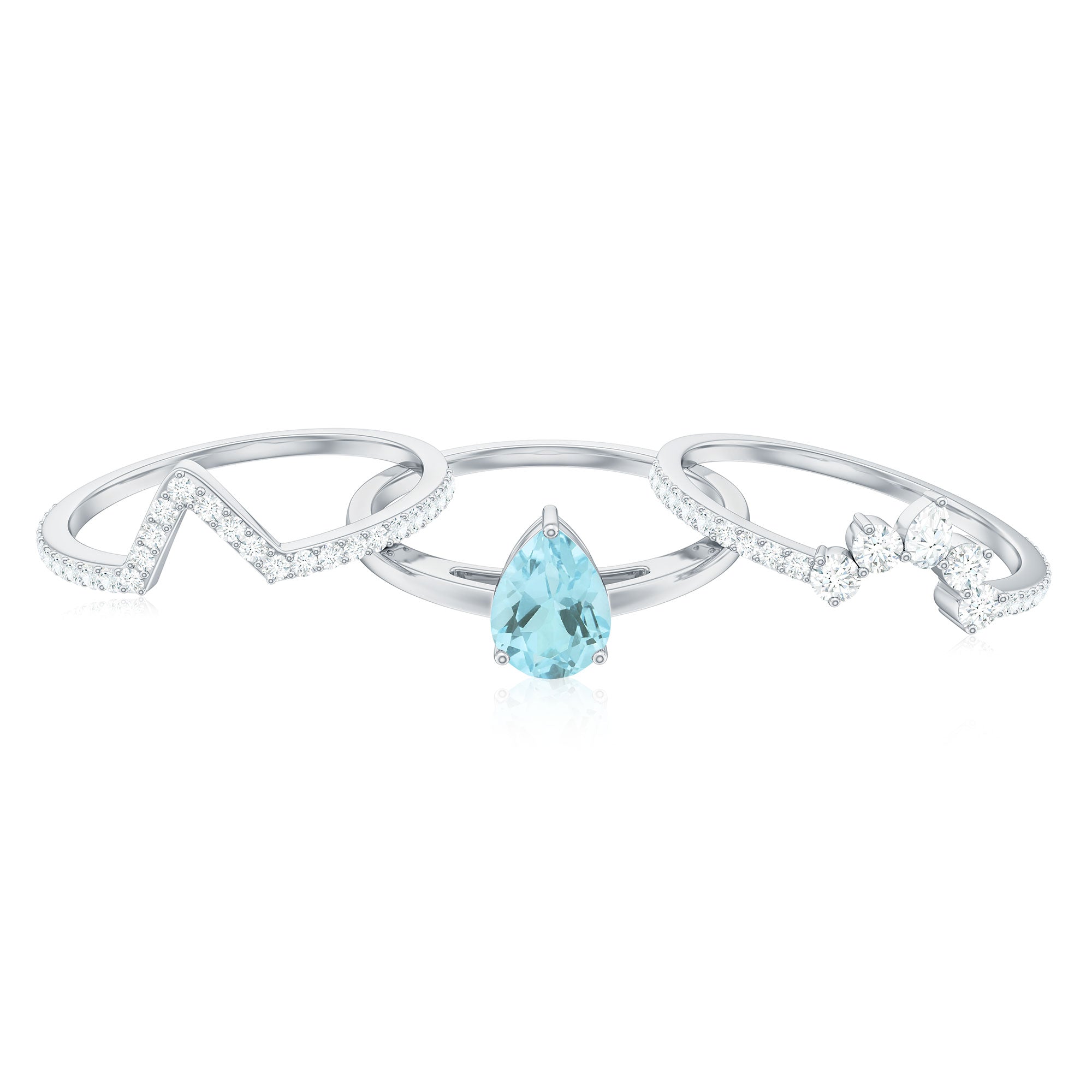 Pear Cut Sky Blue Topaz Trio Wedding Ring Set with Moissanite Sky Blue Topaz - ( AAA ) - Quality - Rosec Jewels