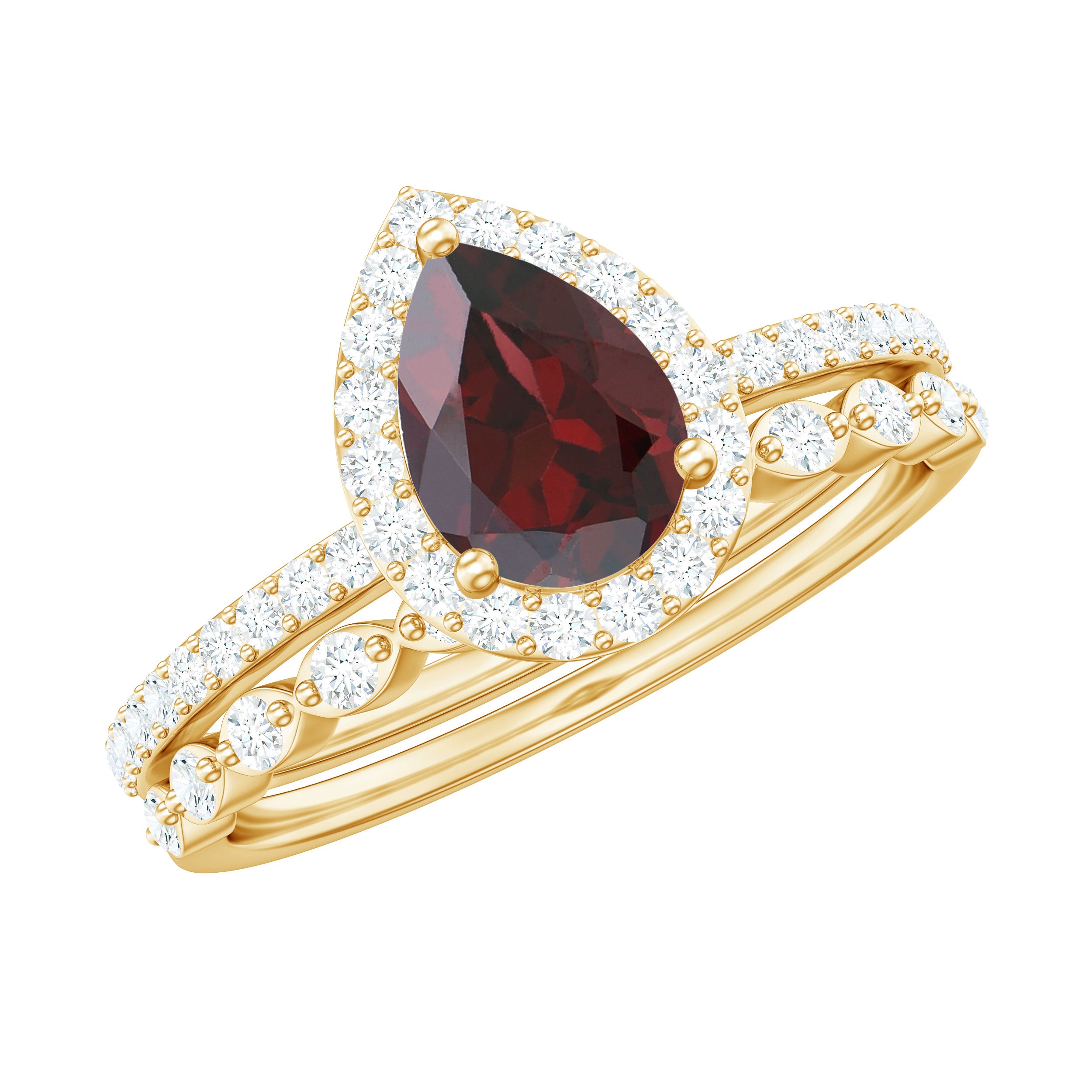 1.75 CT Teardrop Rhodolite Bridal Ring Set with Diamond Rhodolite - ( AAA ) - Quality - Rosec Jewels