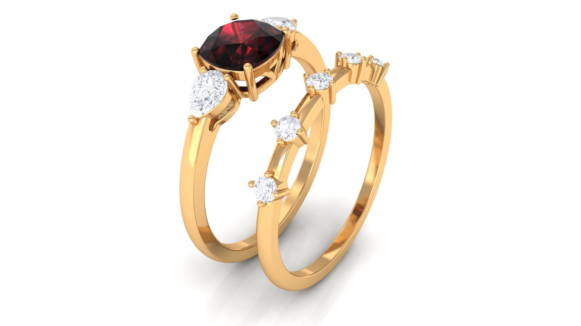 Cushion Cut Real Garnet Ring Set with Diamond Garnet - ( AAA ) - Quality - Rosec Jewels