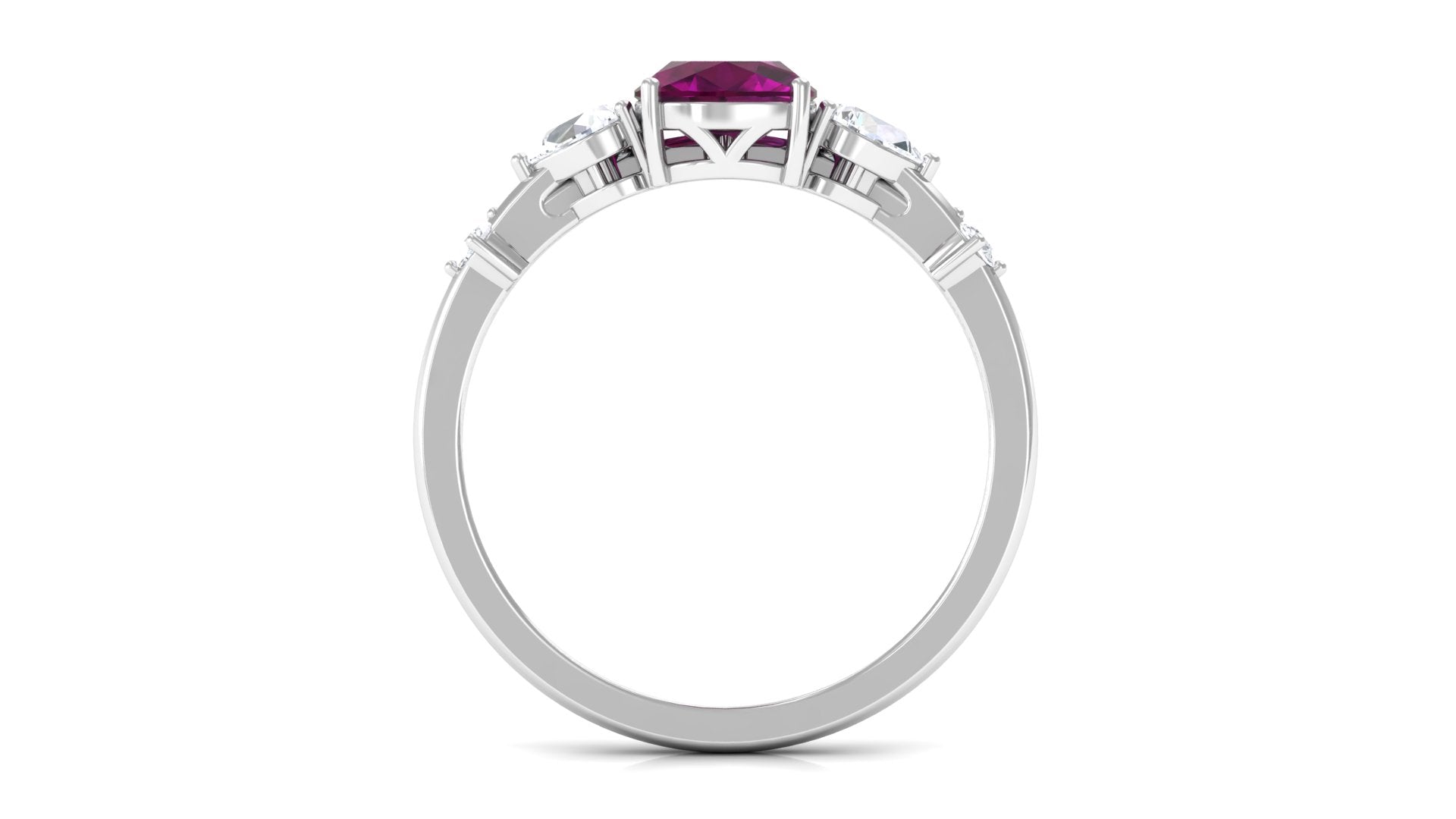 2 CT Cushion Cut Real Rhodolite Ring Set with Moissanite Rhodolite - ( AAA ) - Quality - Rosec Jewels