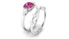 Cushion Cut Pink Tourmaline Ring Set with Moissanite Pink Tourmaline - ( AAA ) - Quality - Rosec Jewels