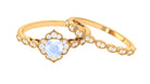 Moonstone Flower Ring Set with Diamond Moonstone - ( AAA ) - Quality - Rosec Jewels