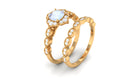 Moonstone Flower Ring Set with Diamond Moonstone - ( AAA ) - Quality - Rosec Jewels