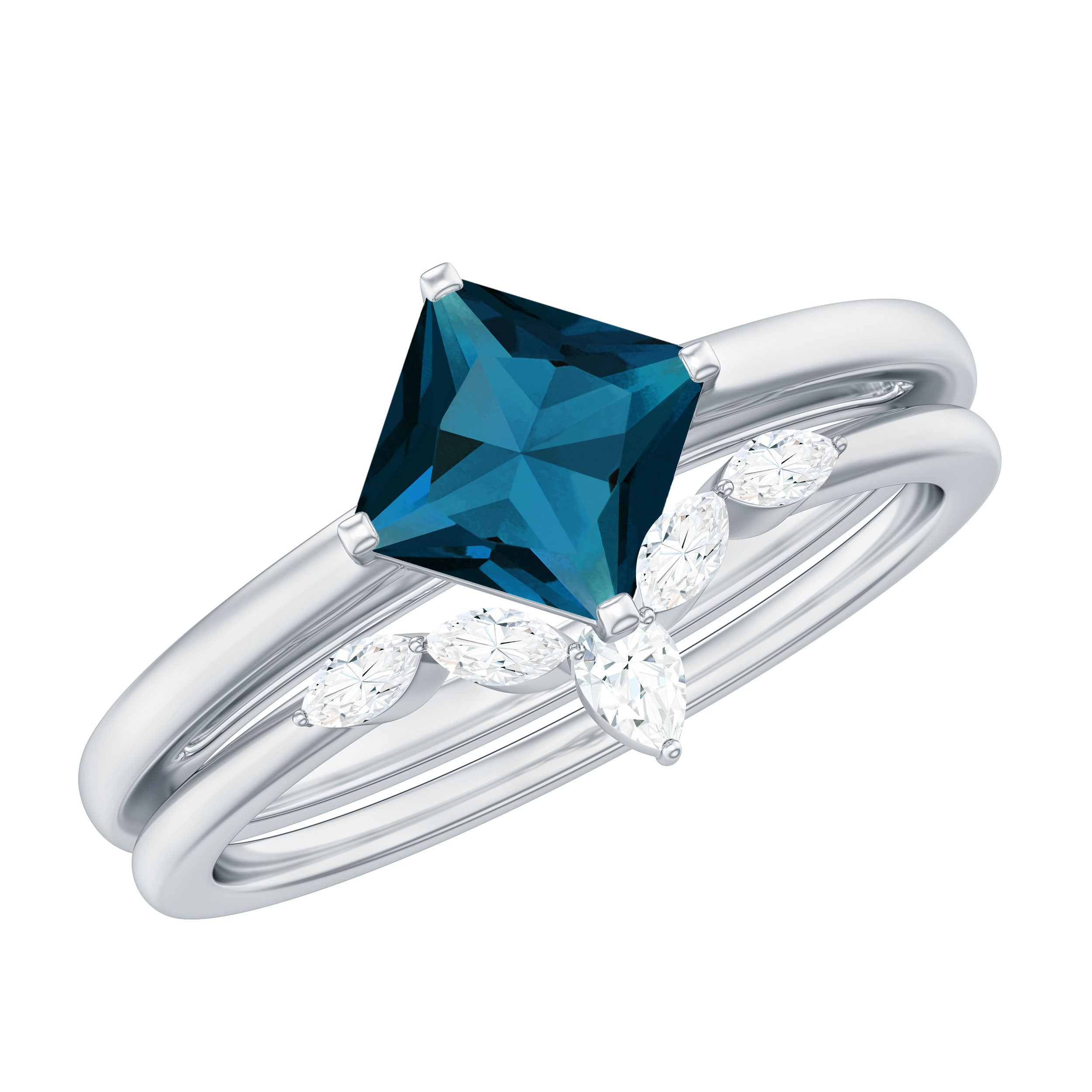 Princess Cut London Blue Topaz and Diamond Solitaire Ring Set London Blue Topaz - ( AAA ) - Quality - Rosec Jewels