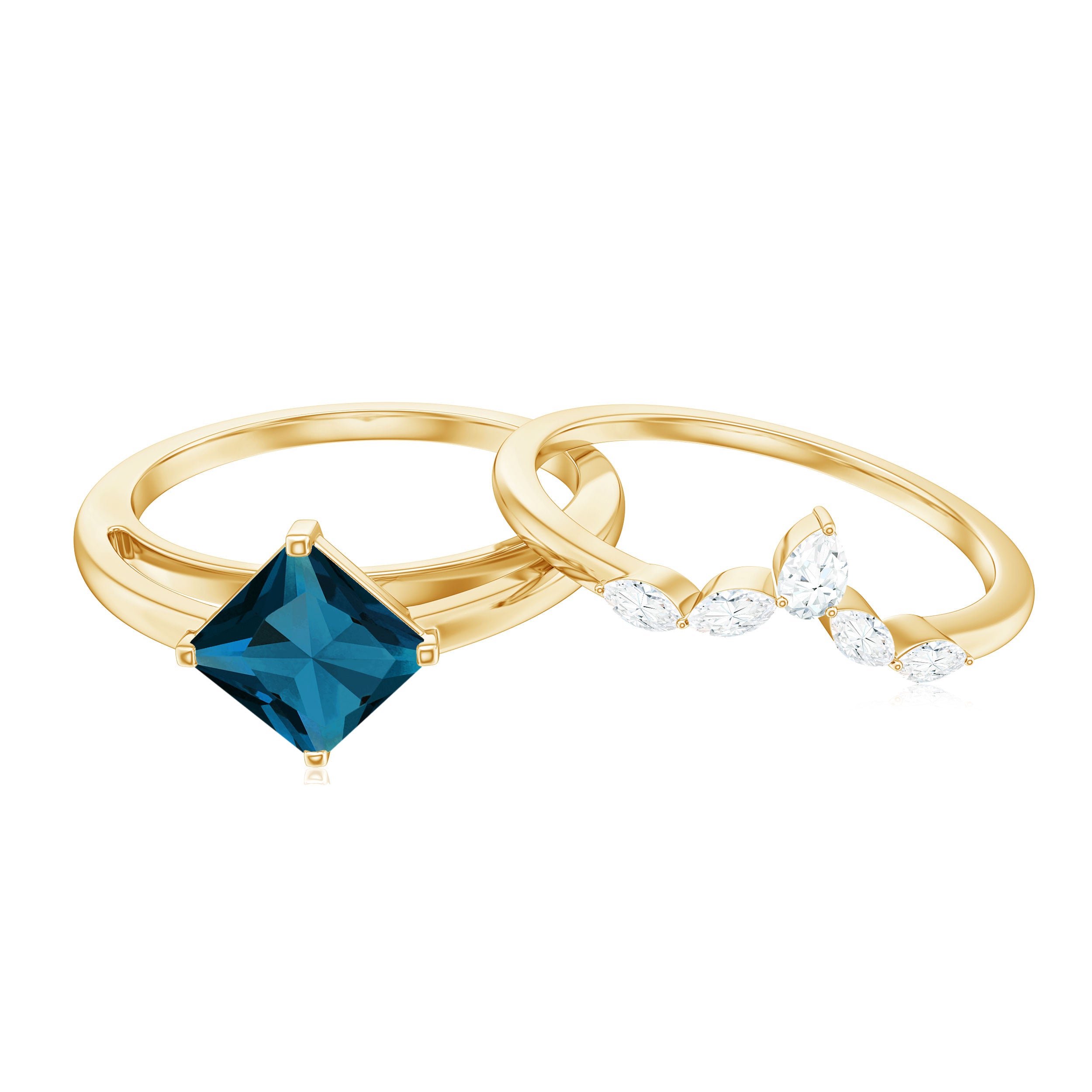 Princess Cut London Blue Topaz and Diamond Solitaire Ring Set London Blue Topaz - ( AAA ) - Quality - Rosec Jewels