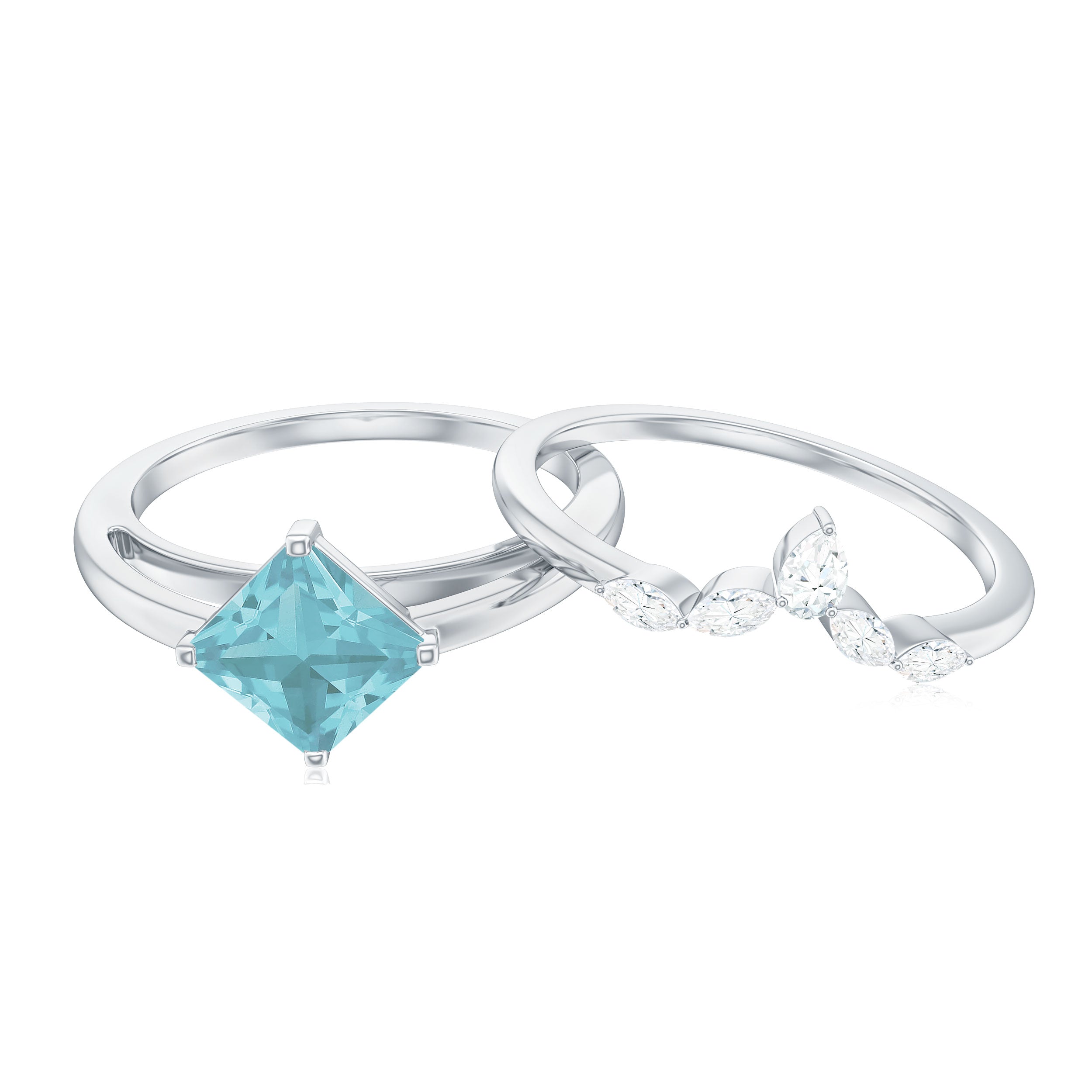 1 CT Princess Cut Sky Blue Topaz and Diamond Solitaire Ring Set Sky Blue Topaz - ( AAA ) - Quality - Rosec Jewels