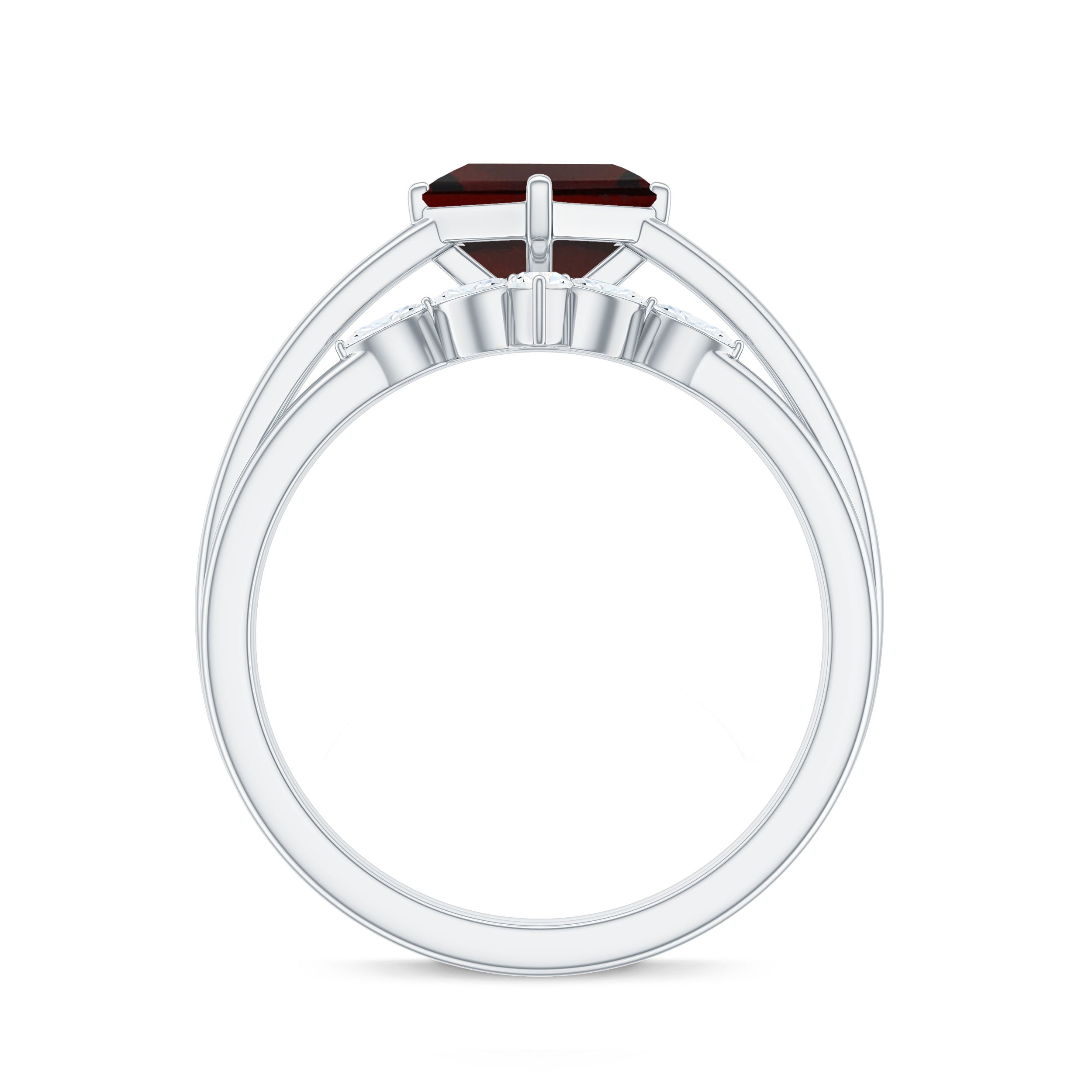 Princess Cut Garnet and Diamond Solitaire Ring Set Garnet - ( AAA ) - Quality - Rosec Jewels