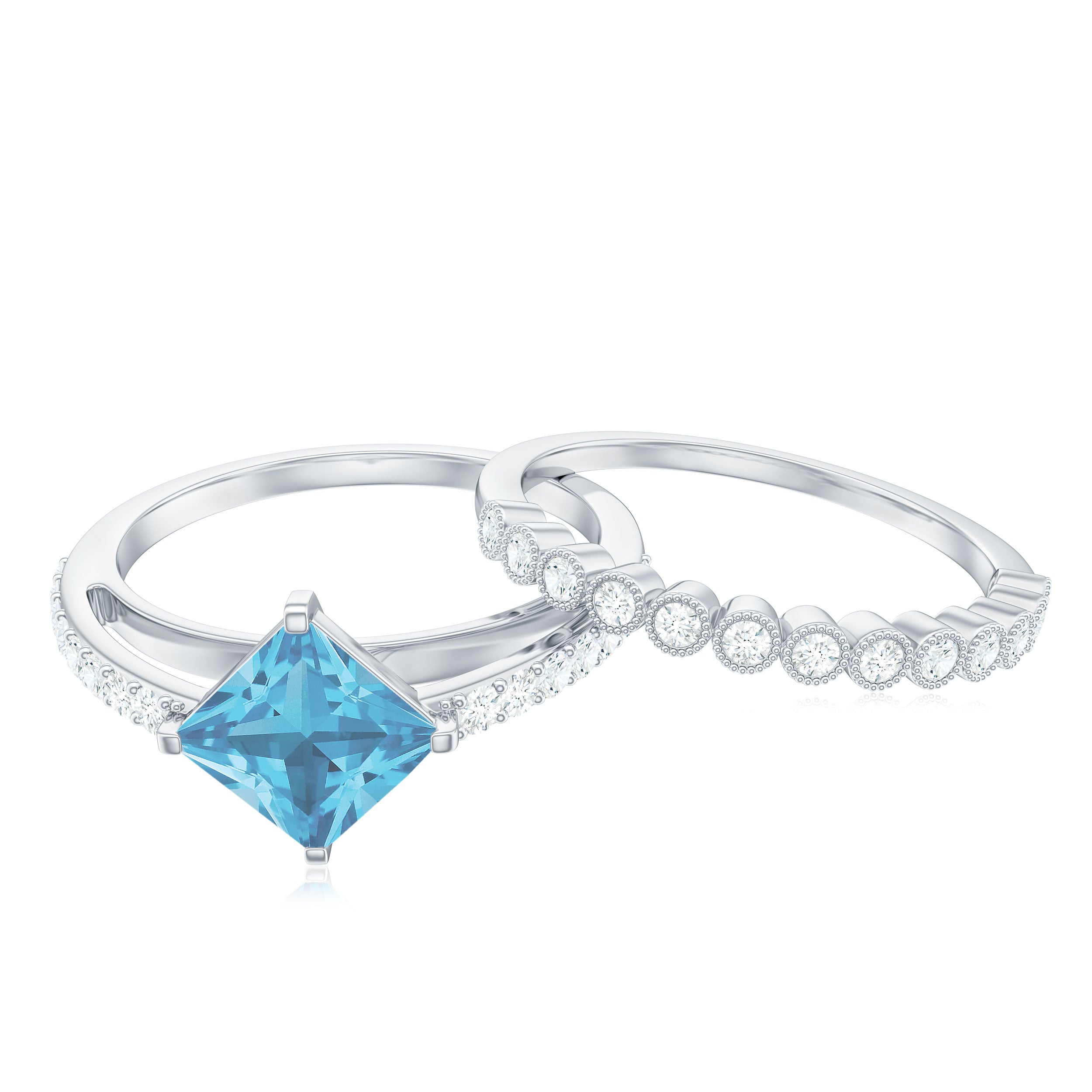 Solitaire Swiss Blue Topaz and Diamond Ring Set Swiss Blue Topaz - ( AAA ) - Quality - Rosec Jewels