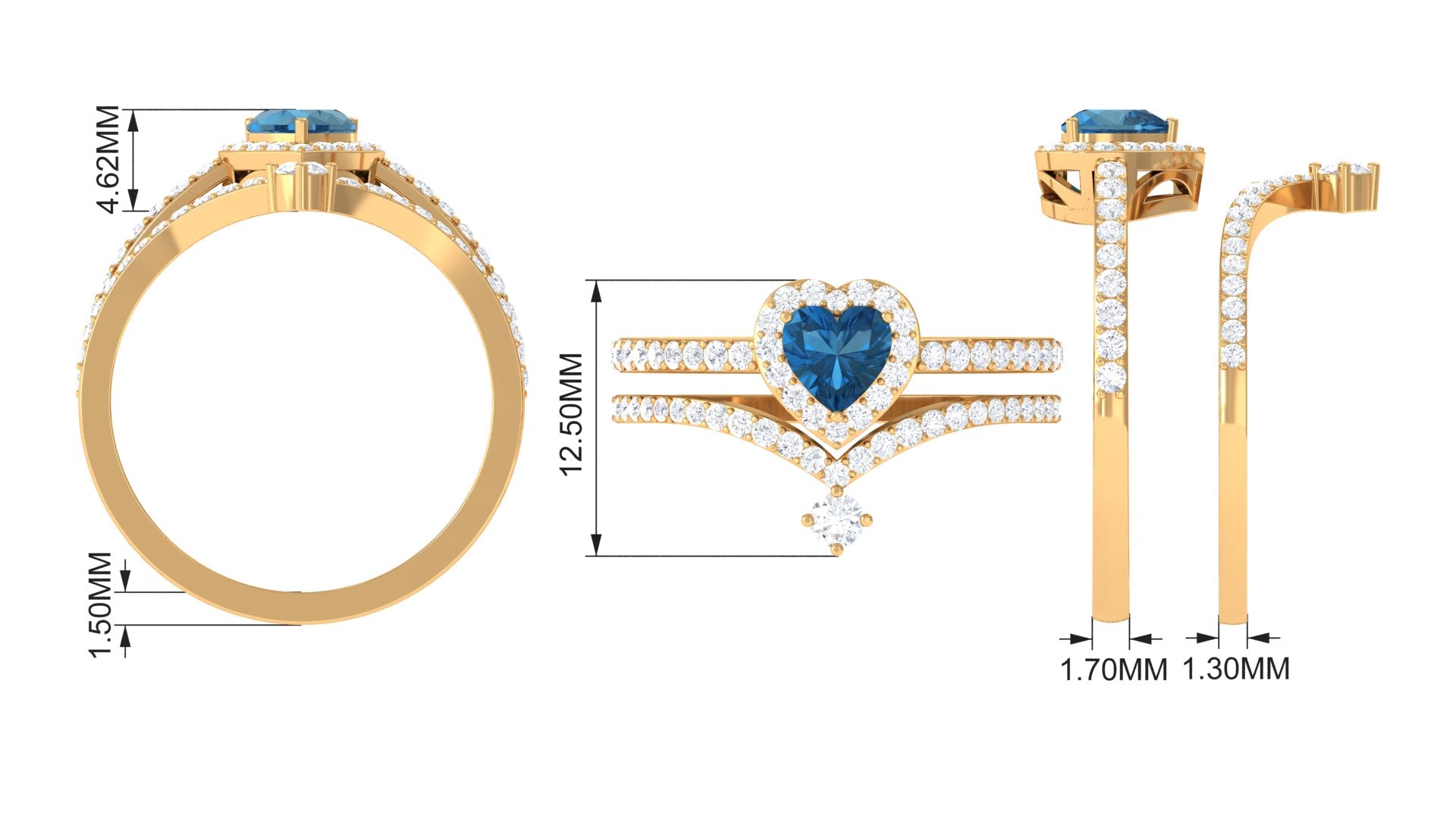 Heart Shape London Blue Topaz Ring Set with Diamond London Blue Topaz - ( AAA ) - Quality - Rosec Jewels