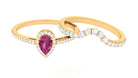 Pink tourmaline Designer Teardrop Ring Set with Moissanite Halo Pink Tourmaline - ( AAA ) - Quality - Rosec Jewels