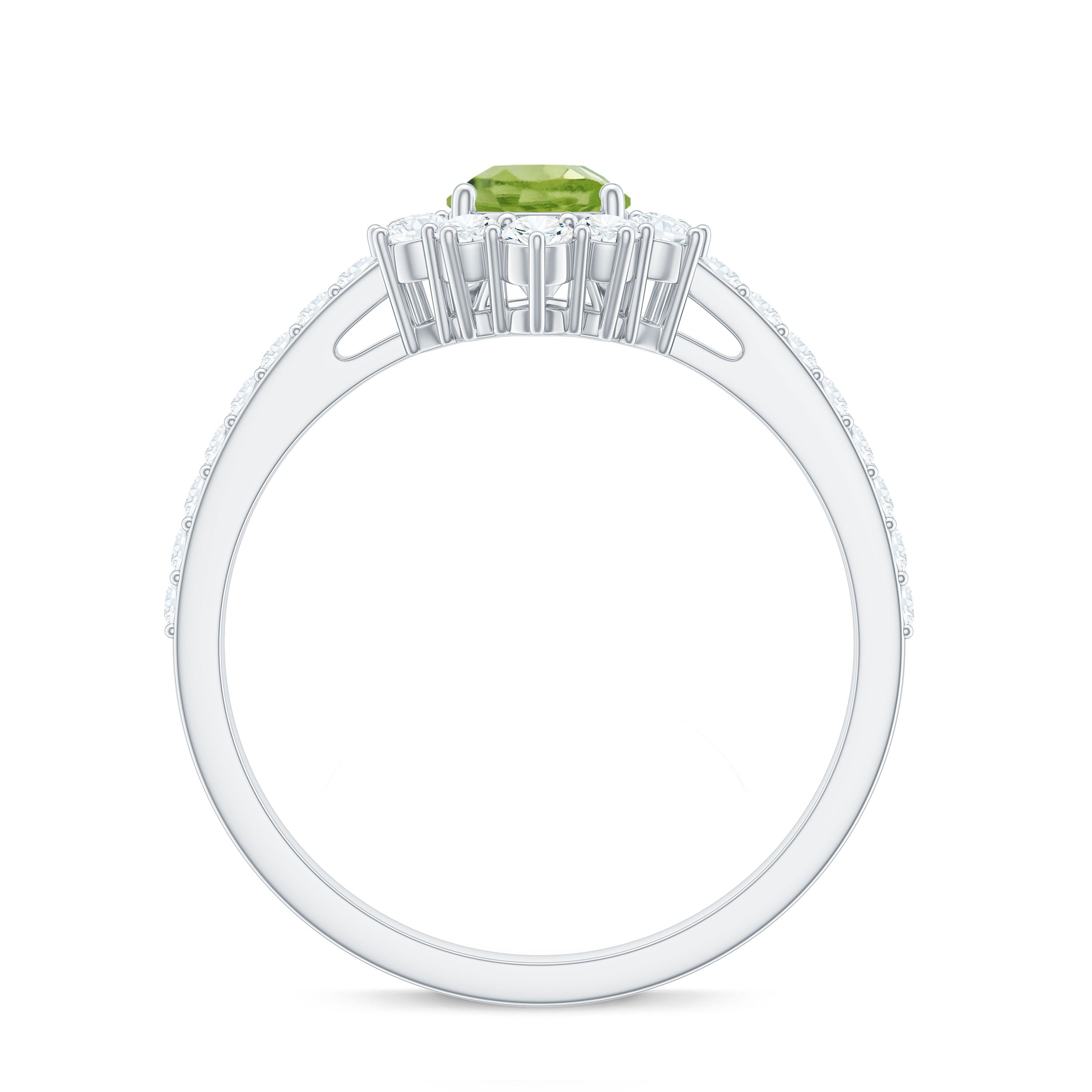 Pear Cut Natural Peridot Ring with Diamond Half Halo Peridot - ( AAA ) - Quality - Rosec Jewels