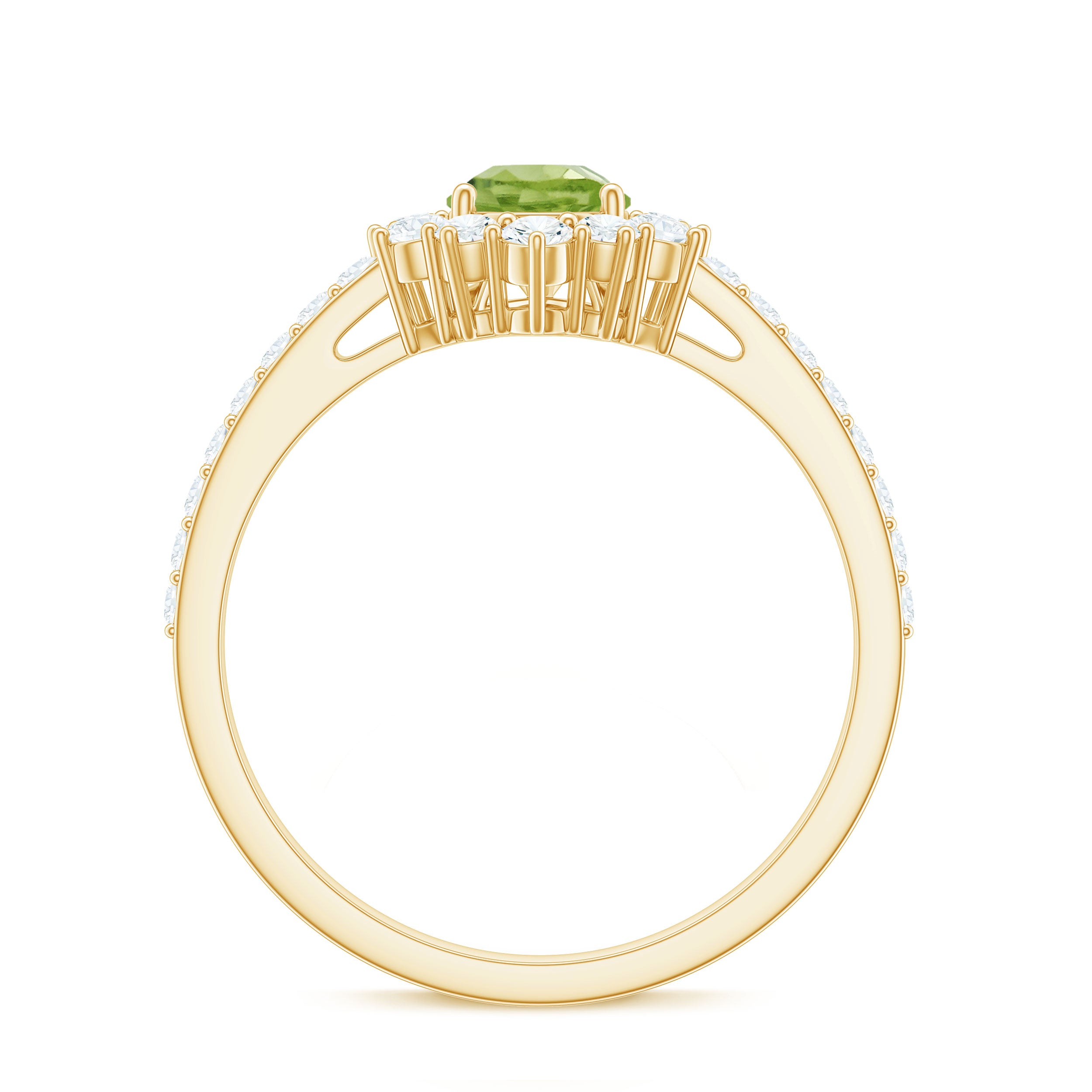 Pear Cut Natural Peridot Ring with Diamond Half Halo Peridot - ( AAA ) - Quality - Rosec Jewels