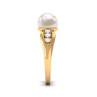 Bead Set Freshwater Pearl Solitaire Ring with Diamond Side Stones Freshwater Pearl - ( AAA ) - Quality - Rosec Jewels