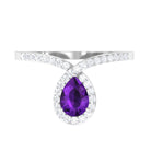 Designer Amethyst Teardrop Engagement Ring with Diamond Amethyst - ( AAA ) - Quality - Rosec Jewels