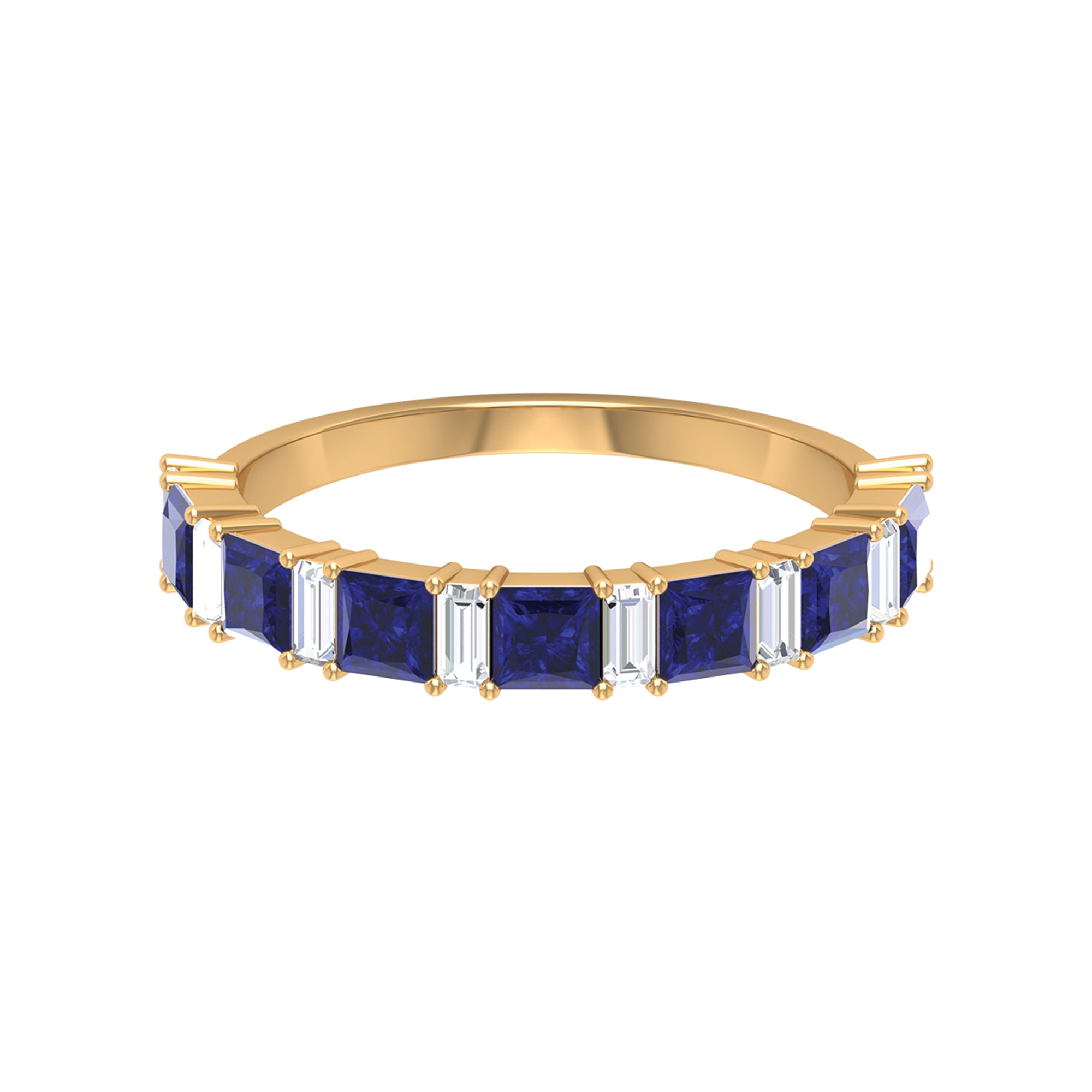 Princess Cut Created Blue Sapphire Half Eternity Ring with Diamond Lab Created Blue Sapphire - ( AAAA ) - Quality - Rosec Jewels