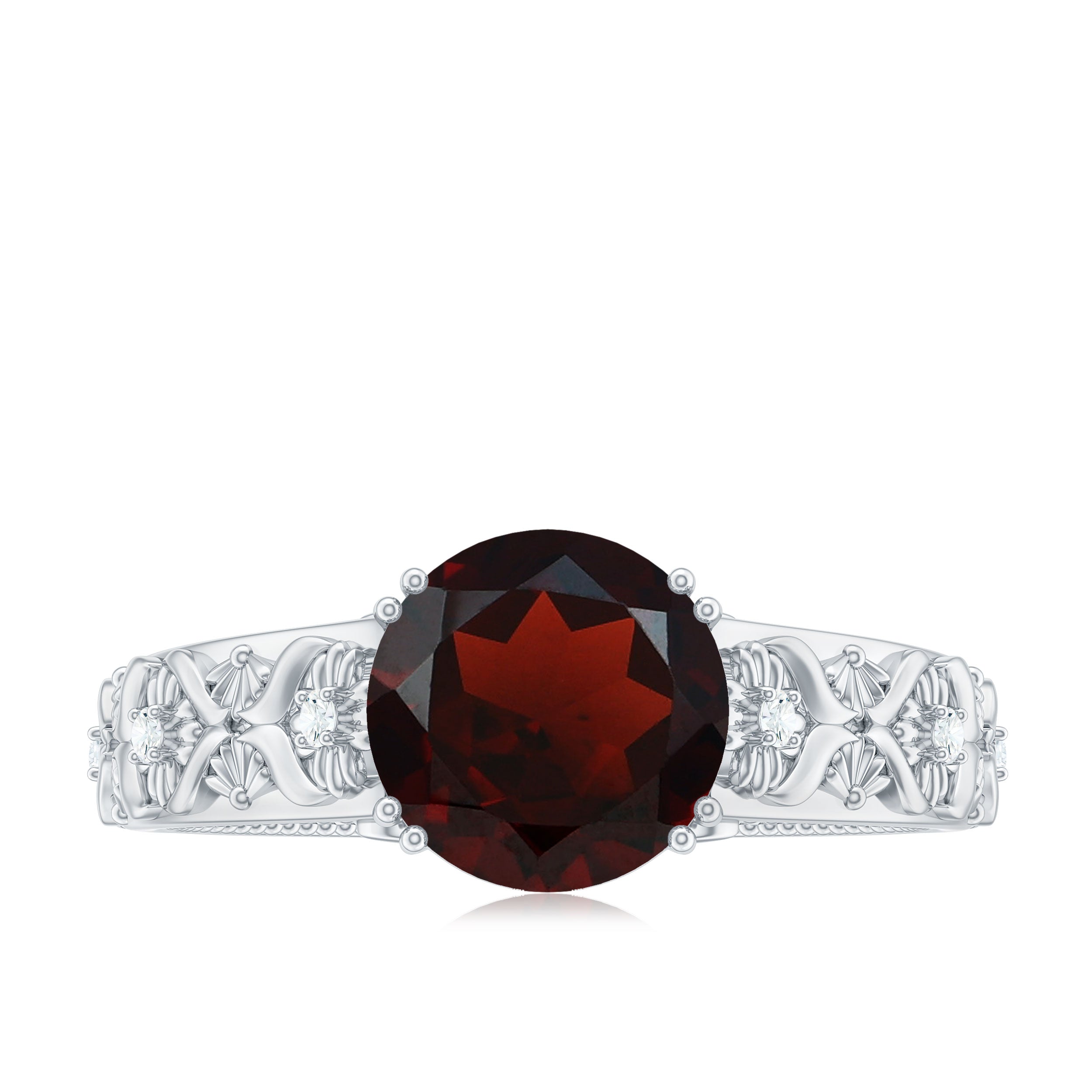 Solitaire Garnet Flower Engagement Ring with Diamond Garnet - ( AAA ) - Quality - Rosec Jewels