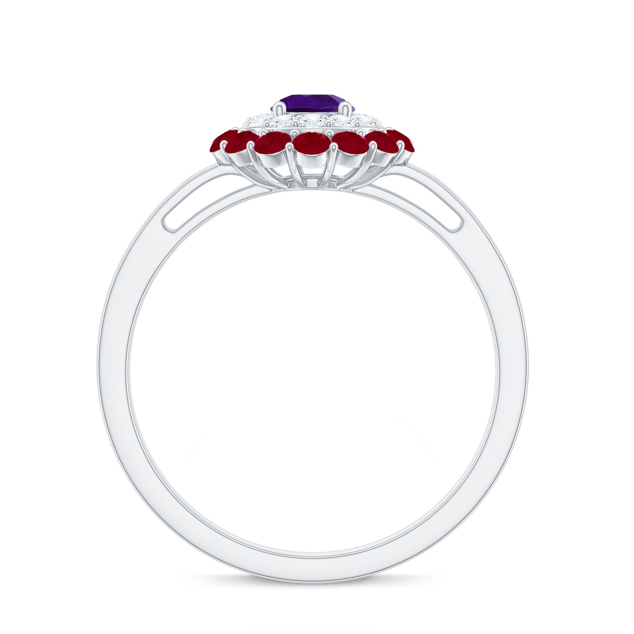 1 CT Amethyst and Moissanite Cocktail Engagement Ring with Ruby Halo Amethyst - ( AAA ) - Quality - Rosec Jewels