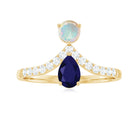 Blue Sapphire and Ethiopian Opal Two Stone Engagement Ring with Moissanite Blue Sapphire - ( AAA ) - Quality - Rosec Jewels