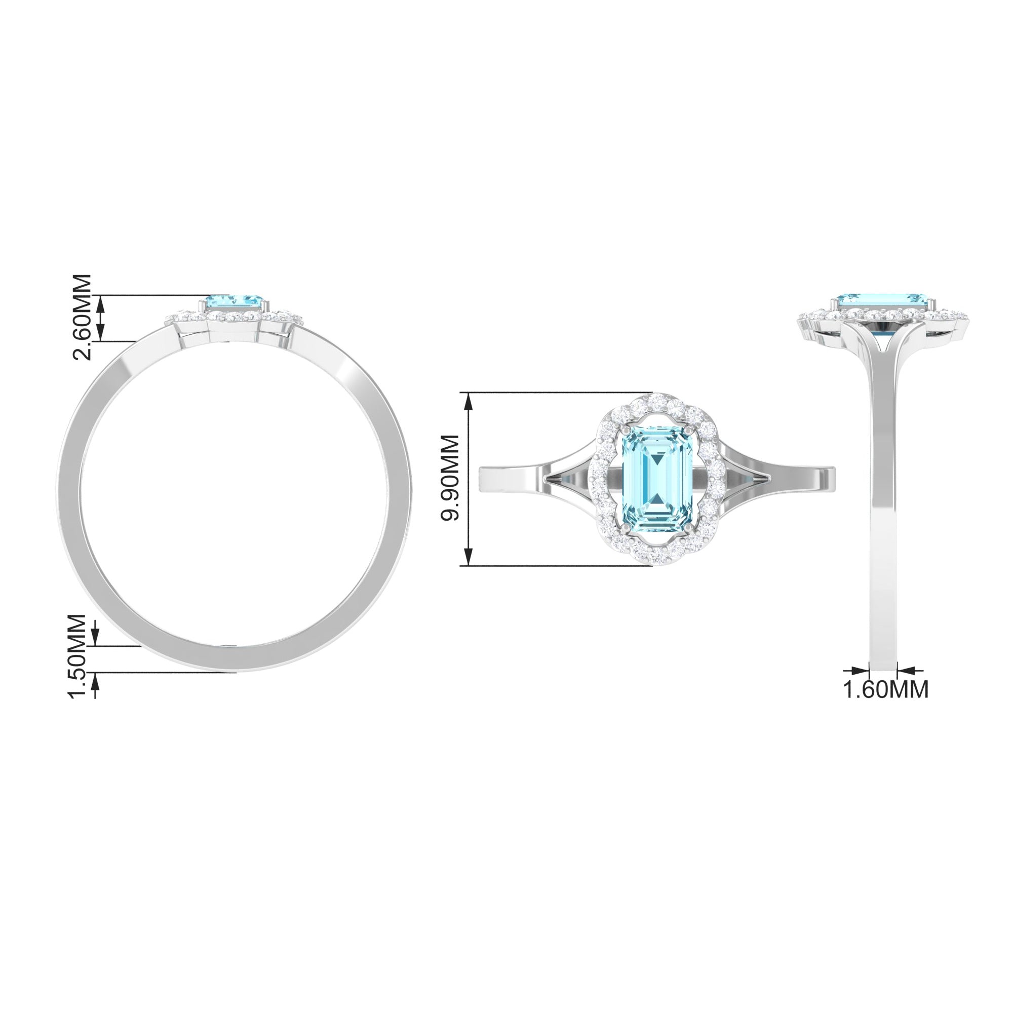 3/4 Ct Aquamarine Floral Halo Engagement Ring with Diamond Aquamarine - ( AAA ) - Quality - Rosec Jewels