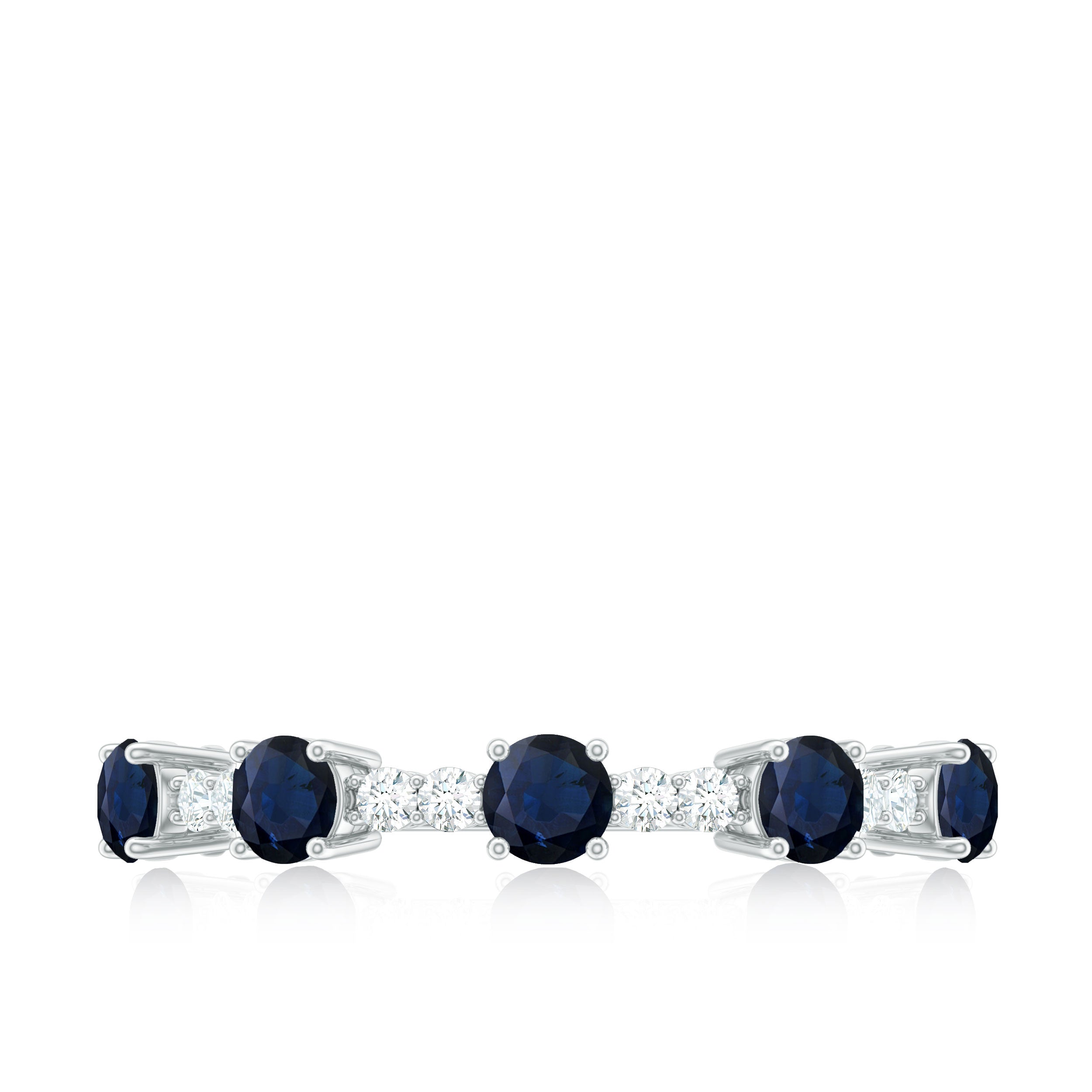 Round Blue Sapphire and Diamond Half Eternity Ring Blue Sapphire - ( AAA ) - Quality - Rosec Jewels