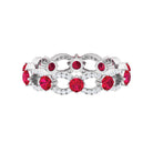 Designer Wedding Band with Lab Created Ruby and Diamond Accent Lab Created Ruby - ( AAAA ) - Quality - Rosec Jewels