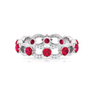 Designer Wedding Band with Lab Created Ruby and Diamond Accent Lab Created Ruby - ( AAAA ) - Quality - Rosec Jewels