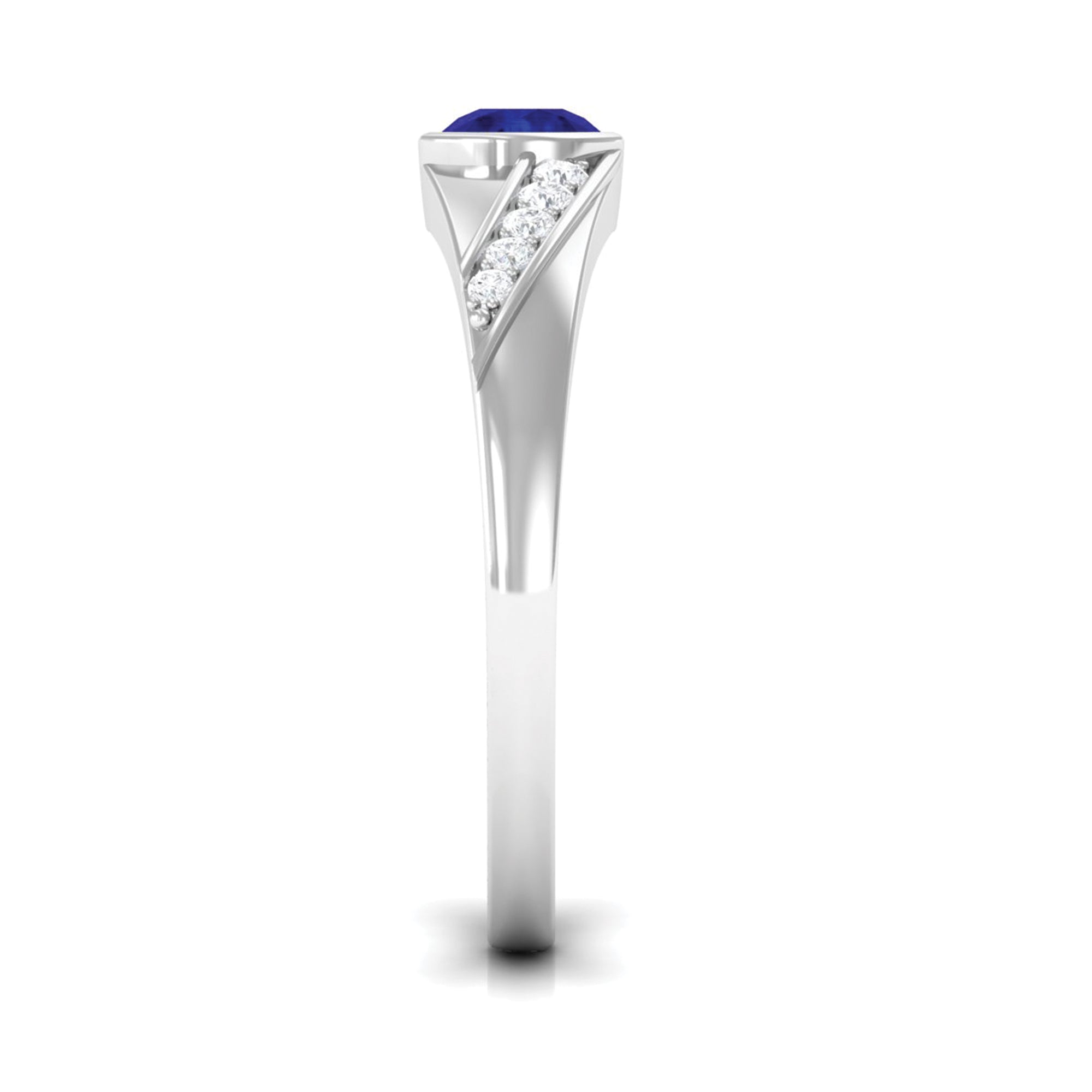 3/4 CT Bezel Set Blue Sapphire Classic Engagement Ring with Diamond Blue Sapphire - ( AAA ) - Quality - Rosec Jewels