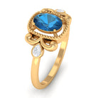 1.25 CT Oval London Blue Topaz Vintage Solitaire Ring with Diamond and Beaded London Blue Topaz - ( AAA ) - Quality - Rosec Jewels