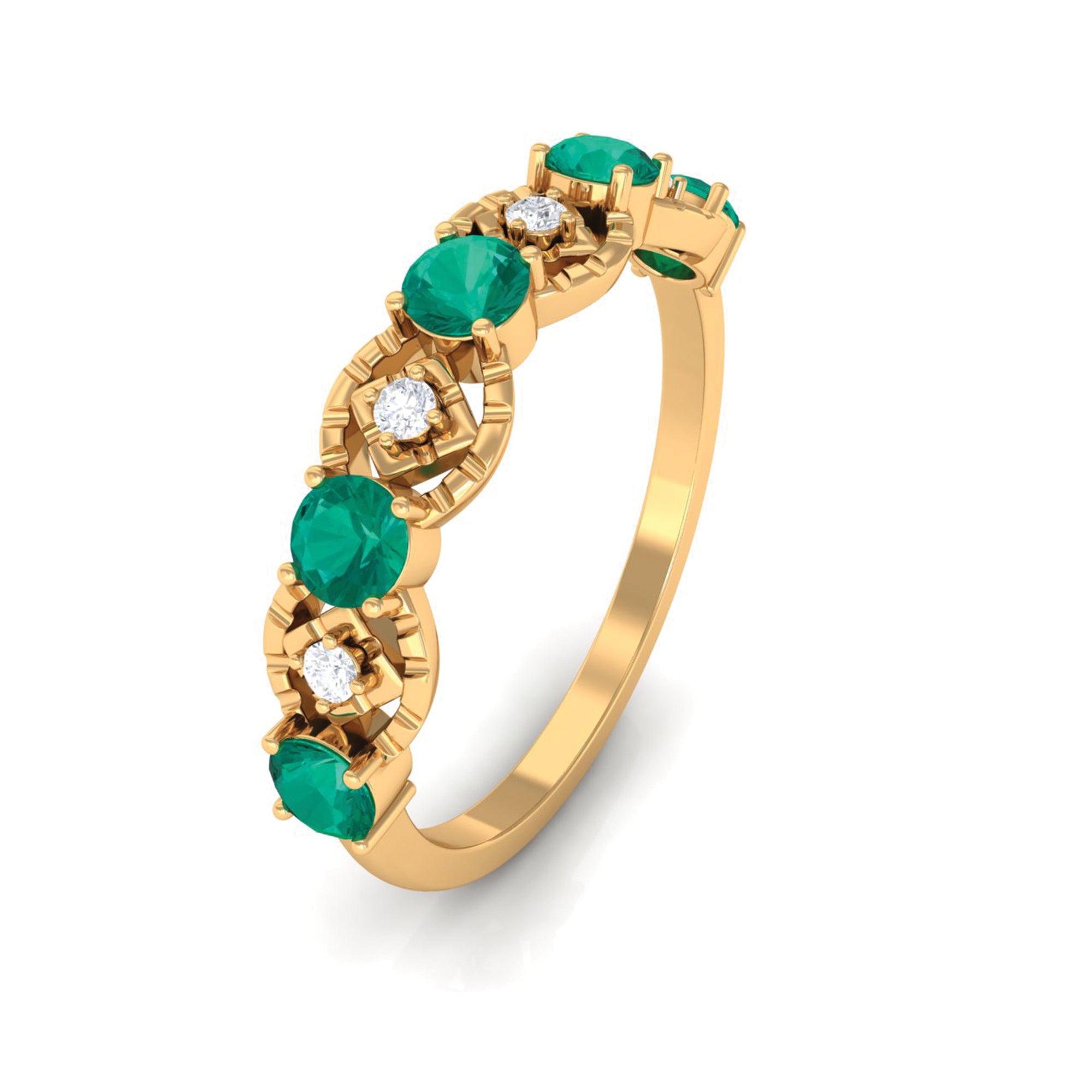 3/4 CT Emerald and Moissanite Textured Gold Eternity Ring Emerald - ( AAA ) - Quality - Rosec Jewels