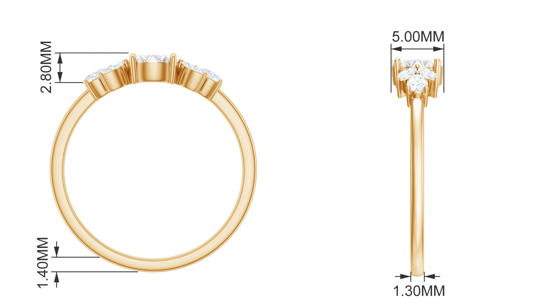 0.50 CT Natural Diamond Leaf Promise Ring Diamond - ( HI-SI ) - Color and Clarity - Rosec Jewels