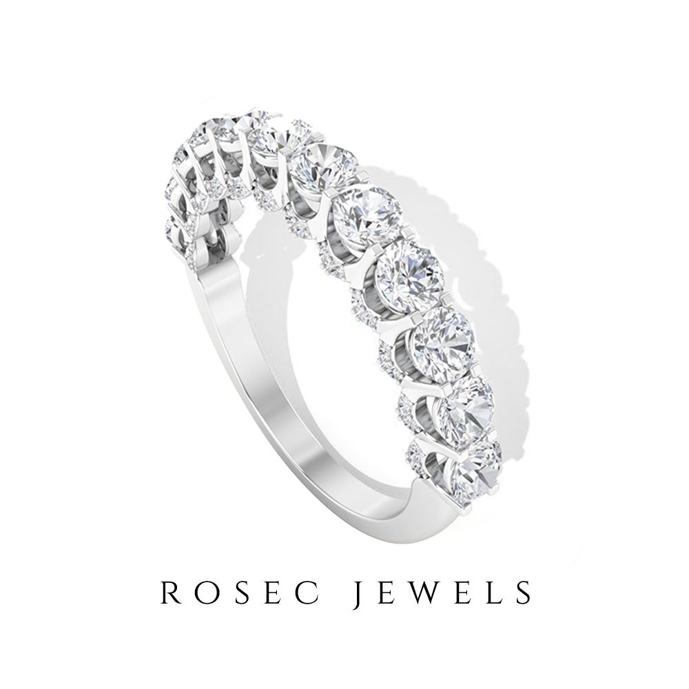 2 CT Round Cut Diamond and Gold Half Eternity Ring Diamond - ( HI-SI ) - Color and Clarity - Rosec Jewels