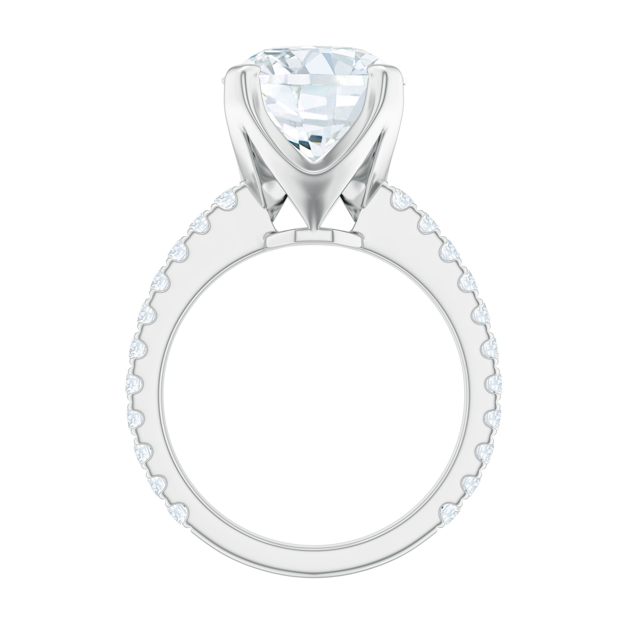 10 MM Round Moissanite Solitaire Engagement Ring with Side Stones Moissanite - ( D-VS1 ) - Color and Clarity - Rosec Jewels