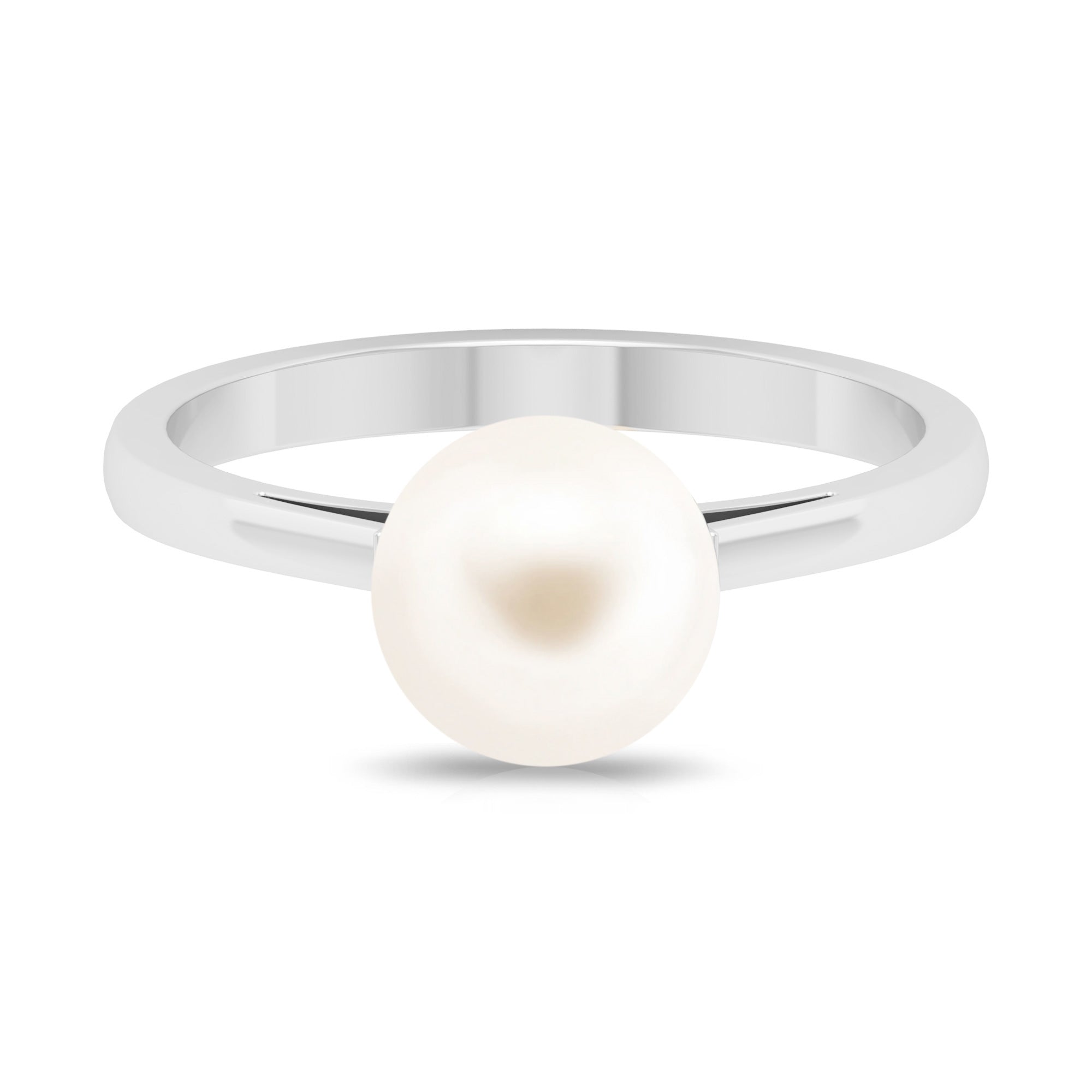 Simple Freshwater White Pearl Solitaire Engagement Ring in Gold Freshwater Pearl - ( AAA ) - Quality - Rosec Jewels