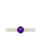 Natural Amethyst Solitaire Ring with Diamond Side Stones Amethyst - ( AAA ) - Quality - Rosec Jewels