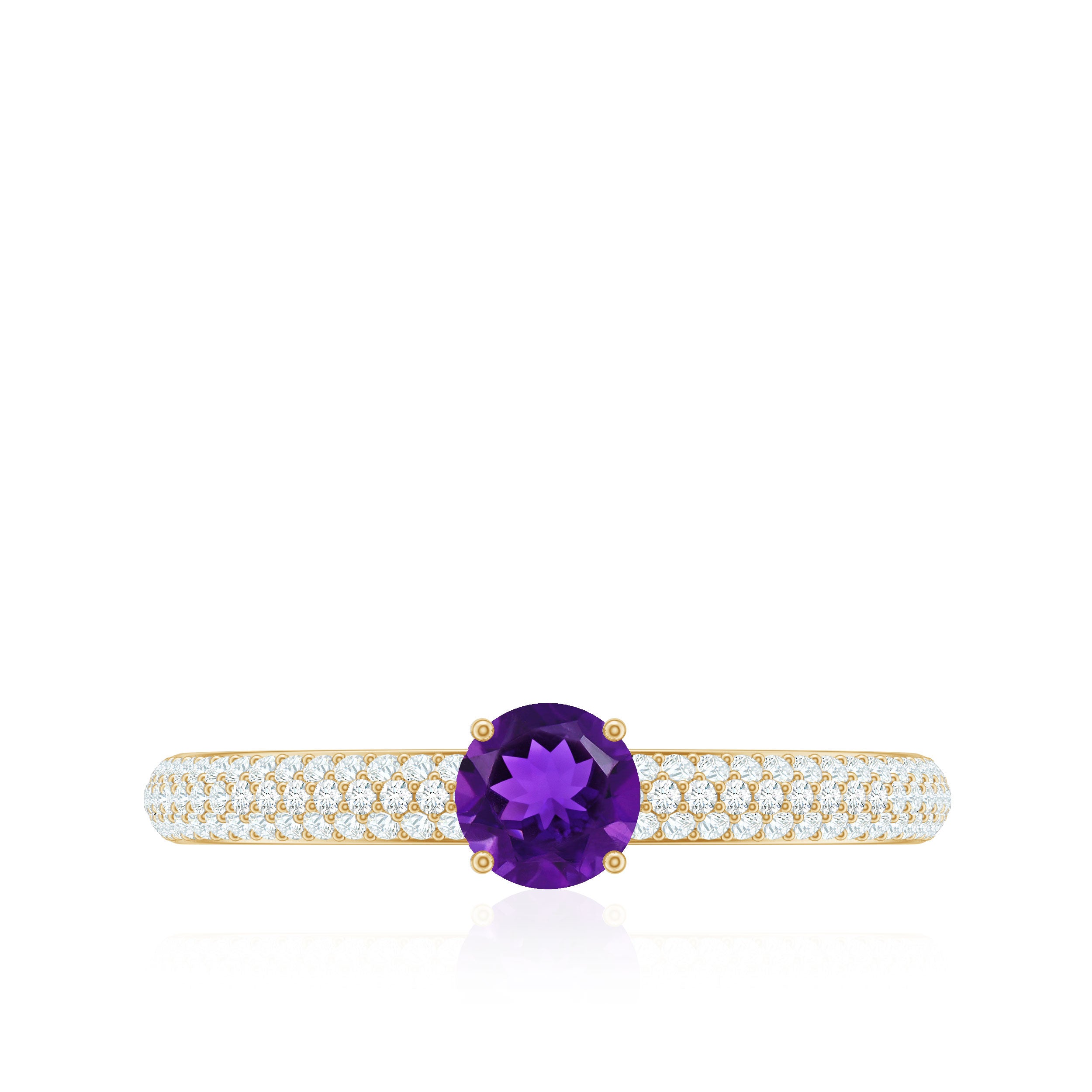 Natural Amethyst Solitaire Ring with Diamond Side Stones Amethyst - ( AAA ) - Quality - Rosec Jewels