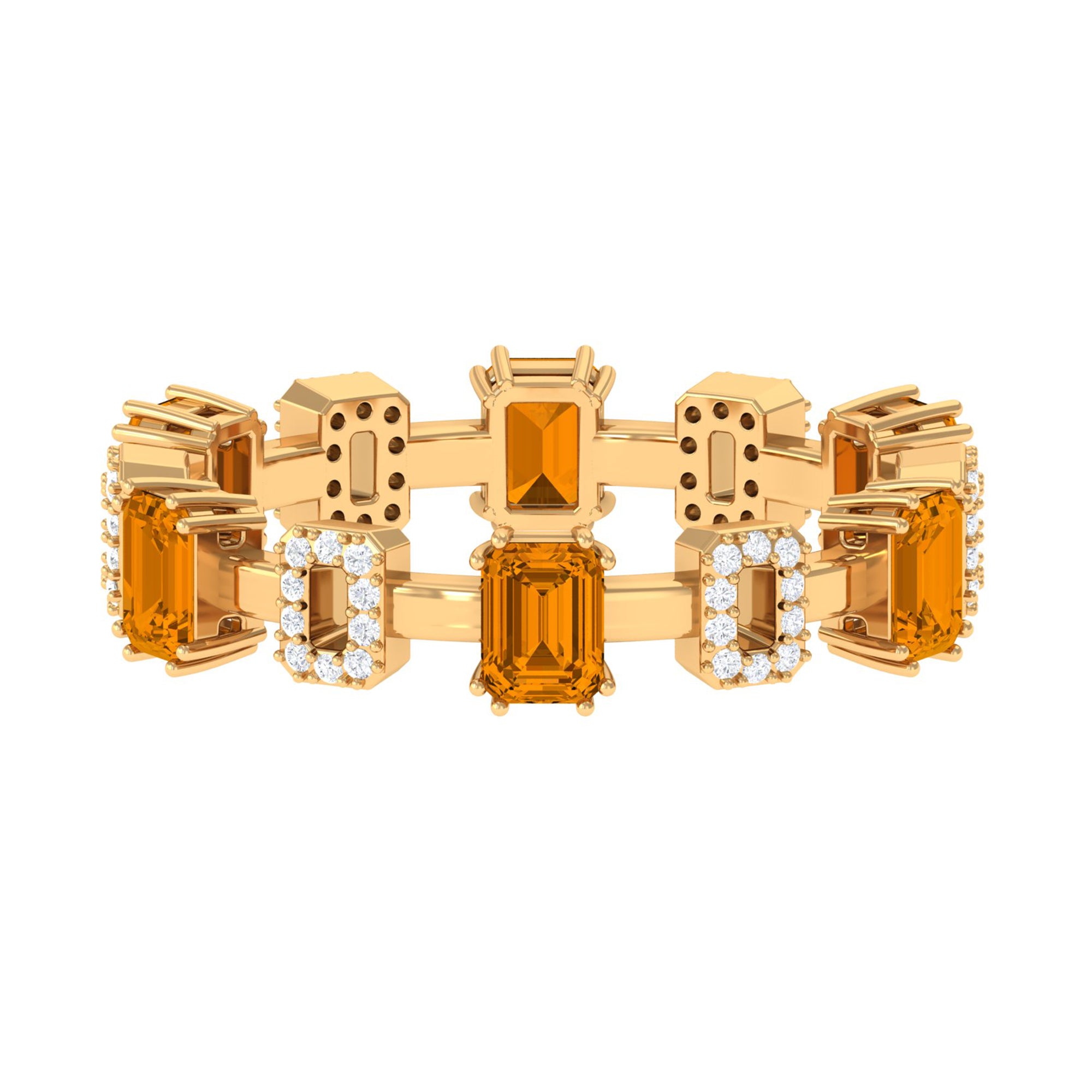 1.25 CT Emerald Cut Citrine Eternity Ring with Diamond Stones Citrine - ( AAA ) - Quality - Rosec Jewels