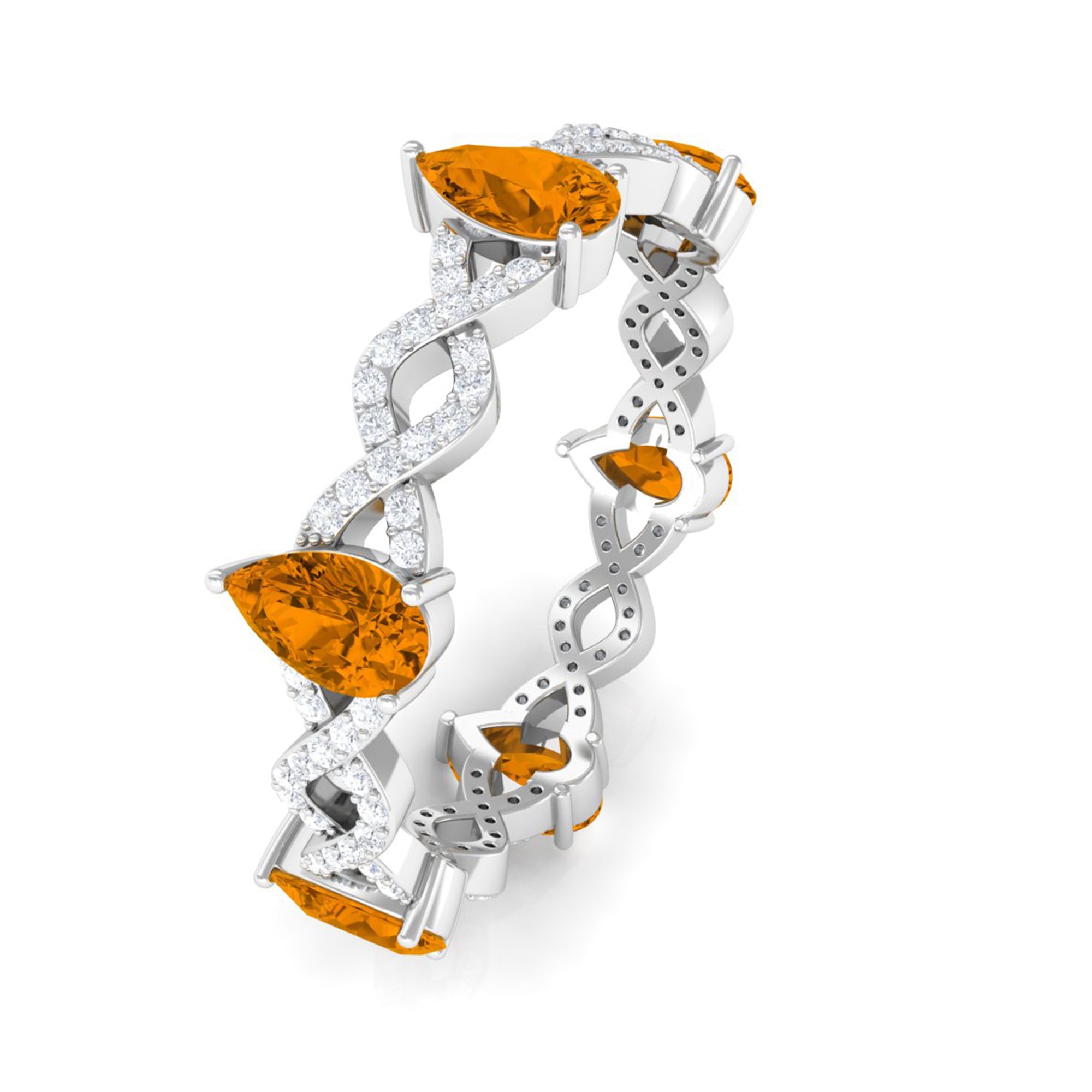 Natural Citrine and Diamond Eternity Ring in Prong Setting Citrine - ( AAA ) - Quality - Rosec Jewels