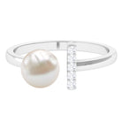 Freshwater Pearl and Diamond Modern Cuff Ring Freshwater Pearl - ( AAA ) - Quality - Rosec Jewels